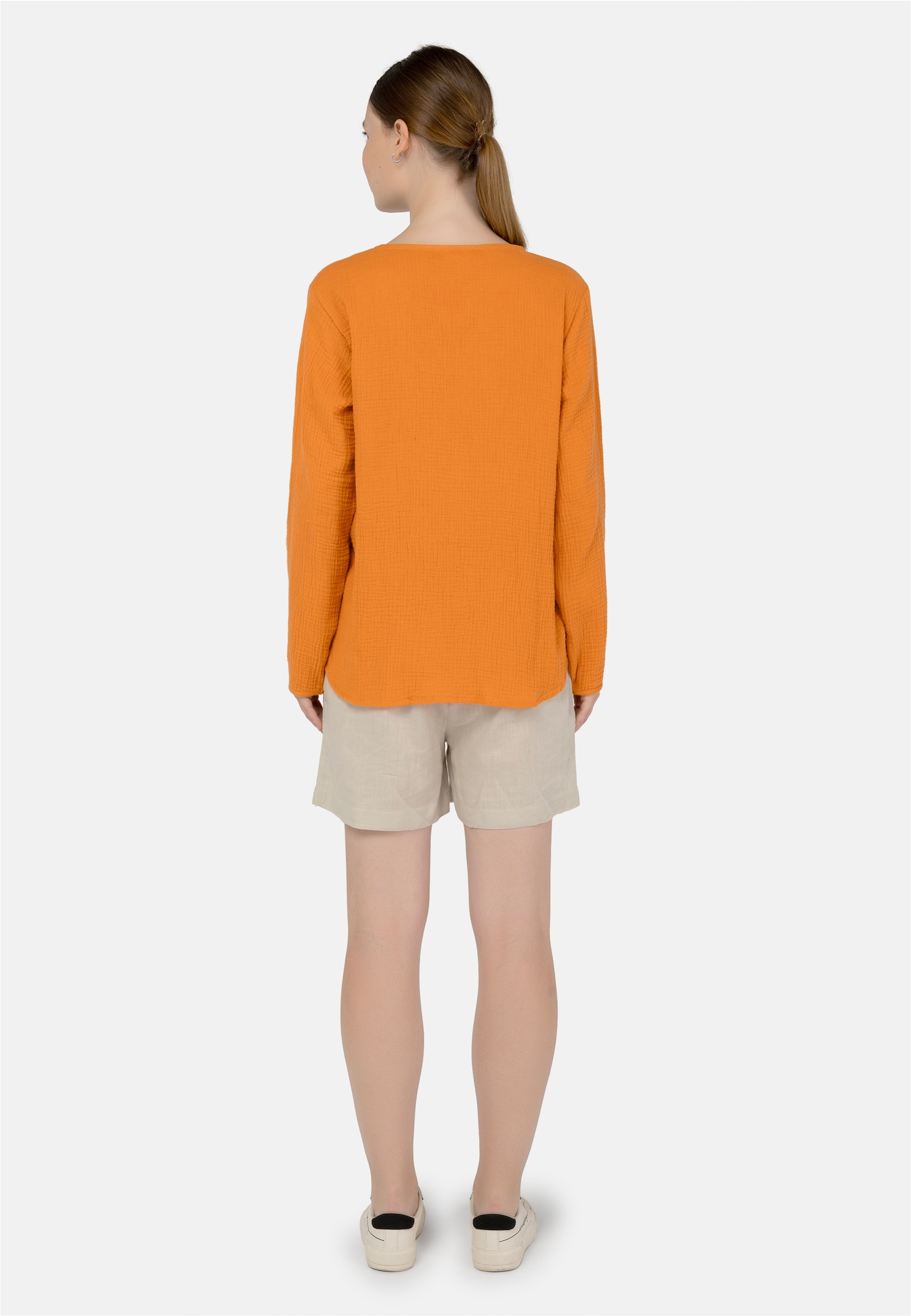 Klassische Bluse FRESHLIONS "Bailey", Damen, Gr. S, orange, 100% Baumwolle, unifarben, normal, Blusen, mit stylischem V-Ausschnitt 3