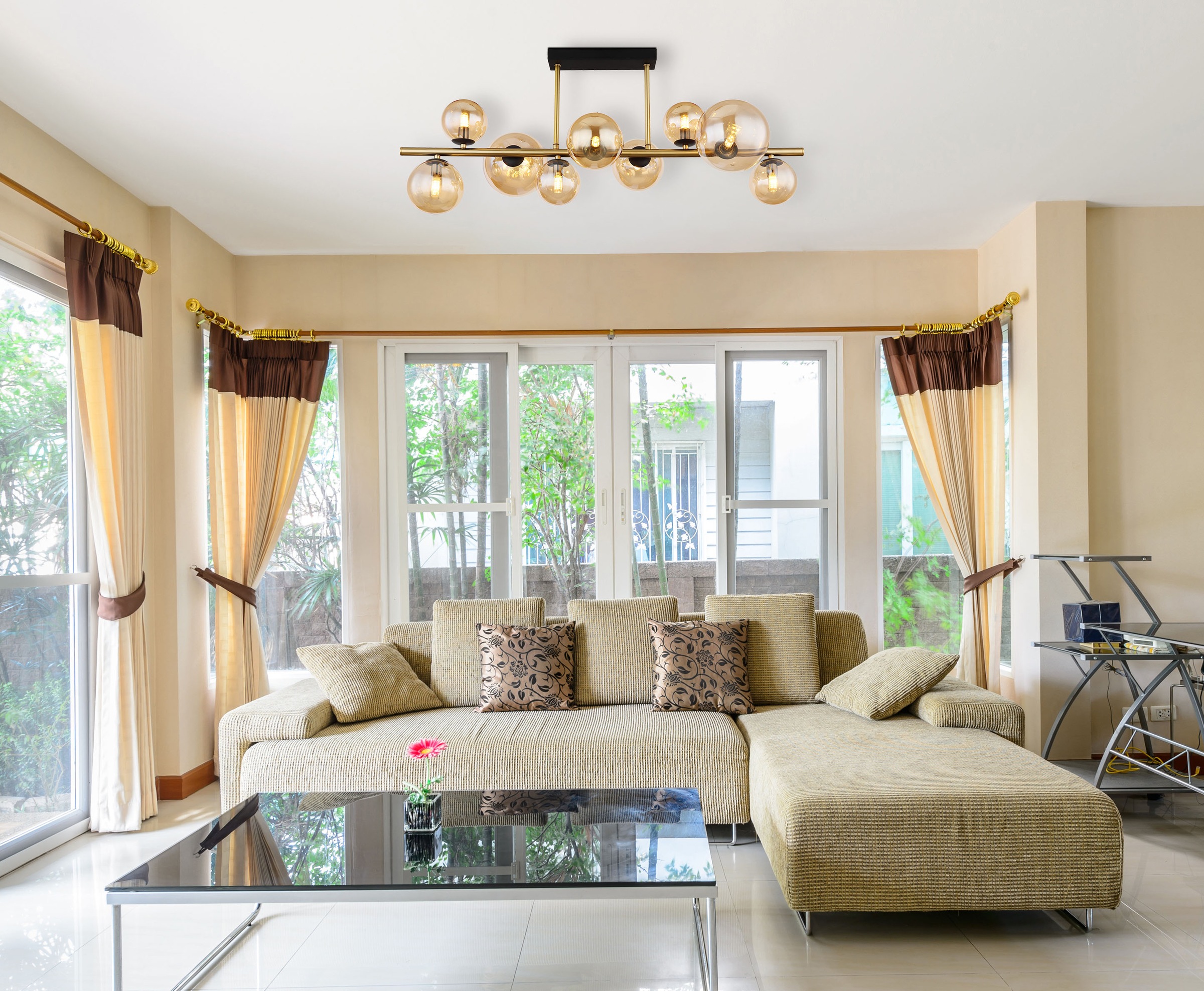 GLOBO LIGHTING Deckenleuchte »RIHA« G9 1 Stk. Warmweiß Deckenleuchte Schwarz/Messing, Amberglas, 5 Gläser, LED G9