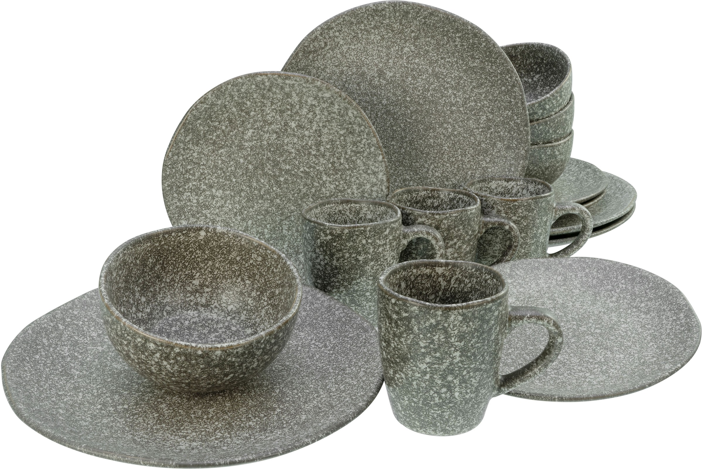 CreaTable Kombiservice "Geschirr-Set Granit", (Set, 16 tlg., Kaffeeservice und Tafelservice im Set, für 4 Personen), Ser