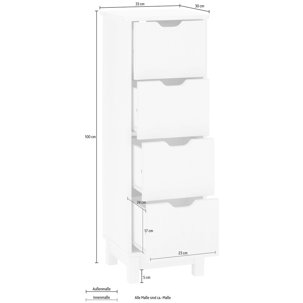 INOSIGN Badkommode »Posta«, mit 4 Schubkästen, eingefräste Griffmulden, Breite 33 cm, Höhe 100 cm