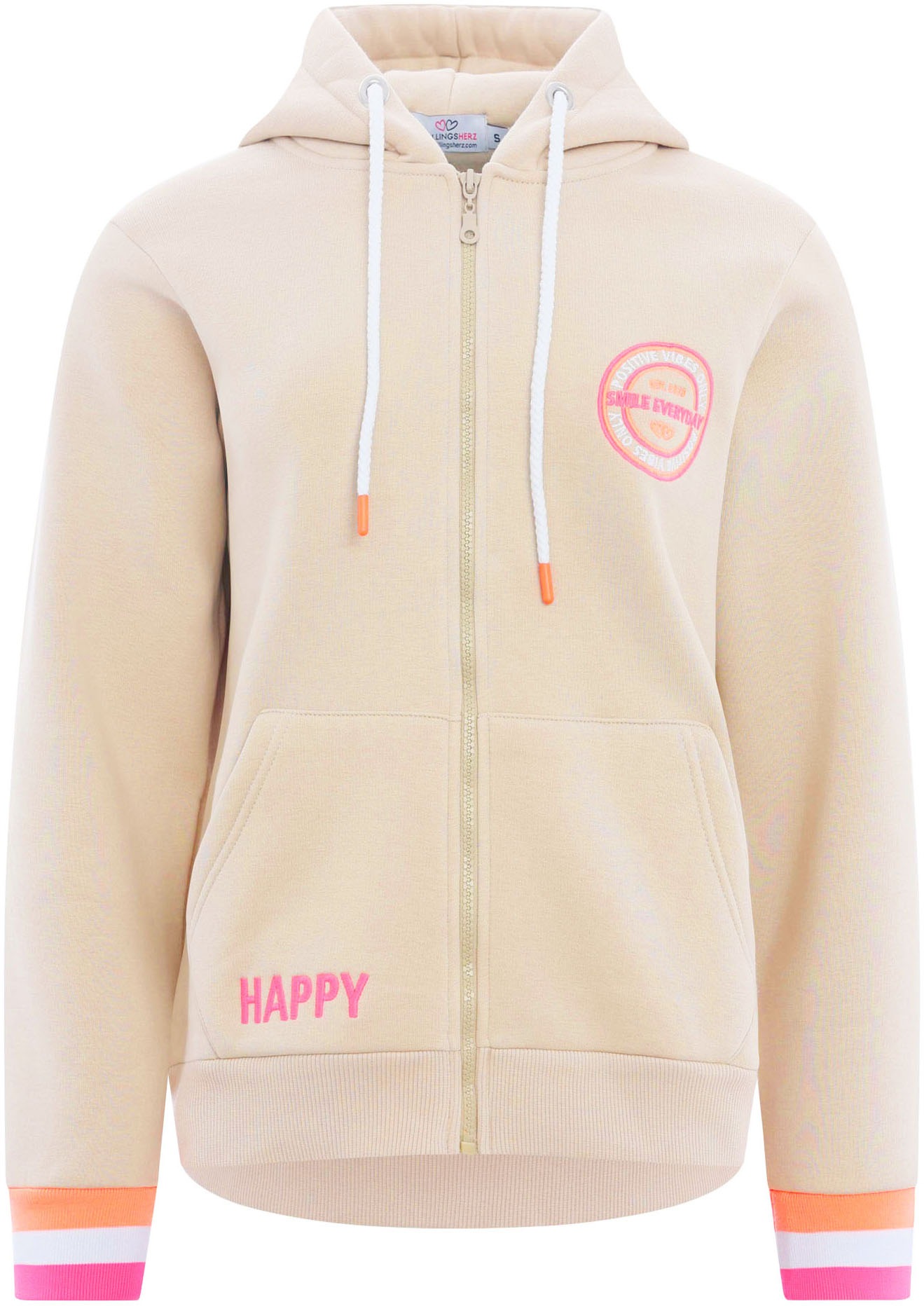 Thumbnail - Zwillingsherz Kapuzensweatjacke ""Smile Everyday ZH"" Kapuze, Taschen, Langarm, Stickerei, Reißverschluss