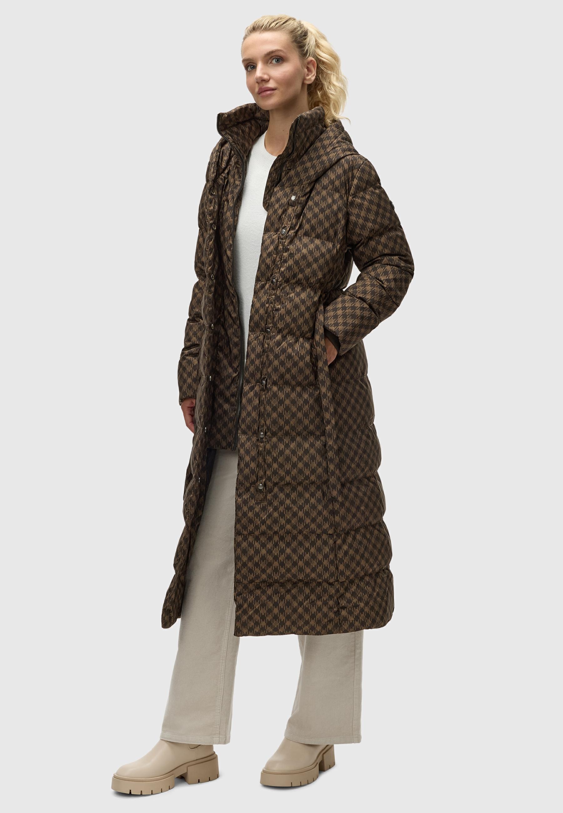 Ragwear Steppmantel »Niara Long Print«, wasserdichter Mantel mit angesagtem Hahnentritt Muster