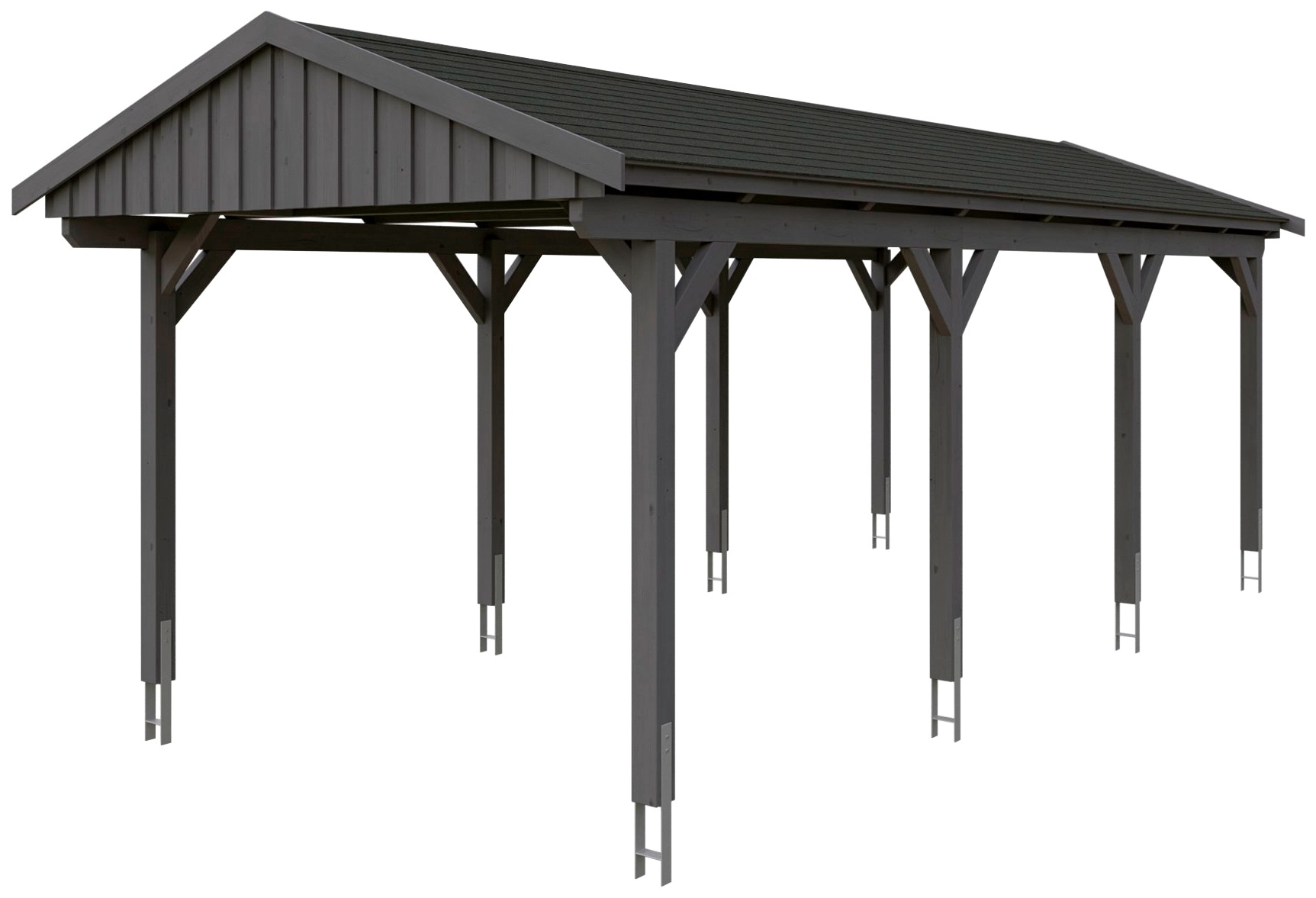 Skanholz Einzelcarport »Fichtelberg«, Leimholz-Nordisches Fichtenholz, dunkelgrau, mit schwarzen Schindeln