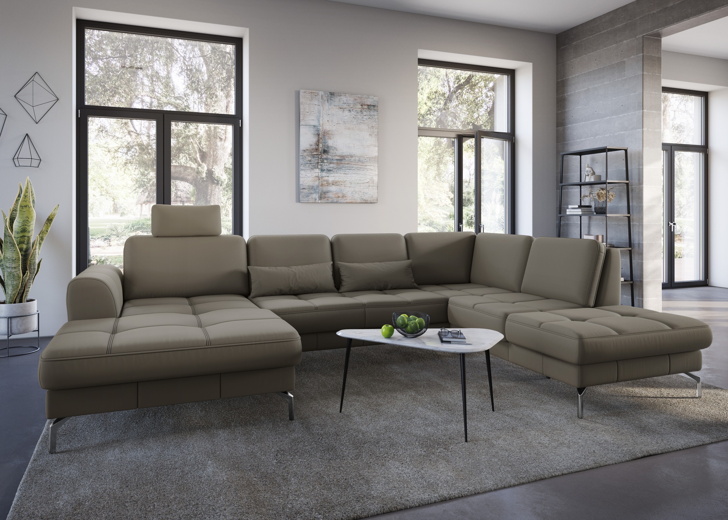 sit&more Wohnlandschaft »Bendigo U-Form«, inklusive Sitztiefenverstellung, Bodenfreiheit 15 cm, in 2 Fußfarben