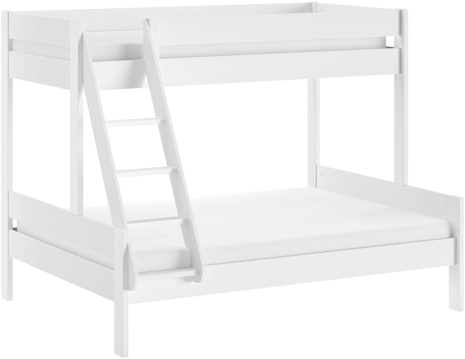 Vipack Etagenbett "Primo mit 2 Liegeflächen 90 und 140 x 200 cm, inkl. Rolllattenrost" Kiefer massiv, weiß lackiert, ohne oder mit Bettschublade auf Rollen