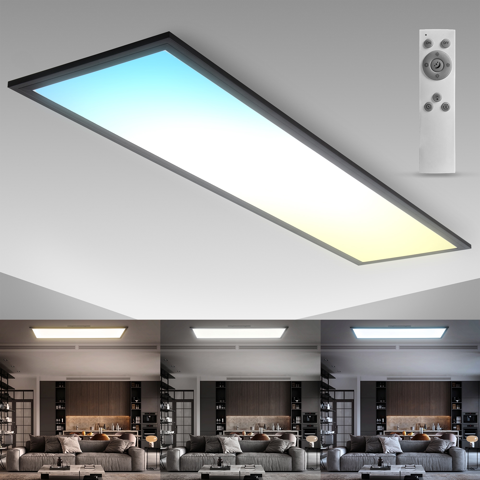 B.K.Licht LED Deckenleuchte, ultra flaches LED Panel 100 x 25cm,  24 Watt, 2600 Lumen, Timer & Nachtlicht, Memoryfunktion, inklusive Fernbedienung
