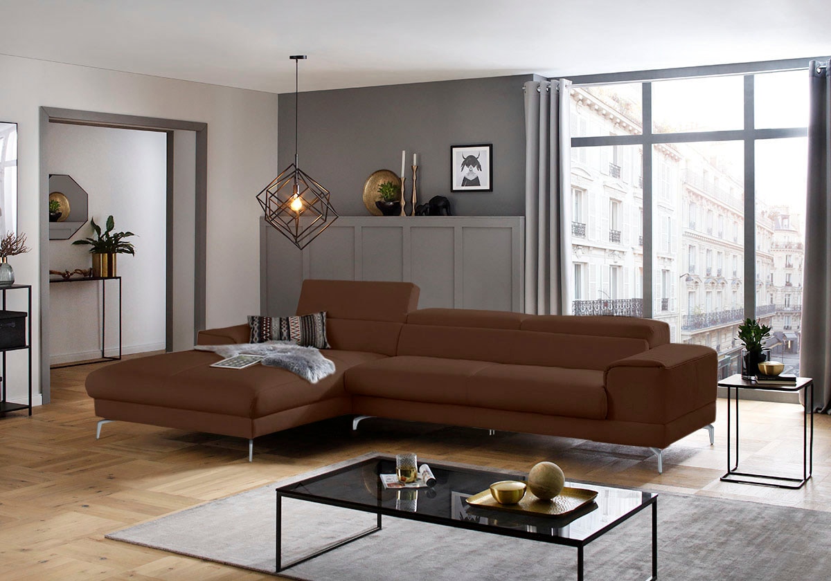 W.SCHILLIG Ecksofa "piedroo, Designsofa mit tollem Sitzkomfort, bequem und elegant, L-Form" Kopfteilverstellung, wahlweise mit Sitztiefenverstellung, Breite 343cm