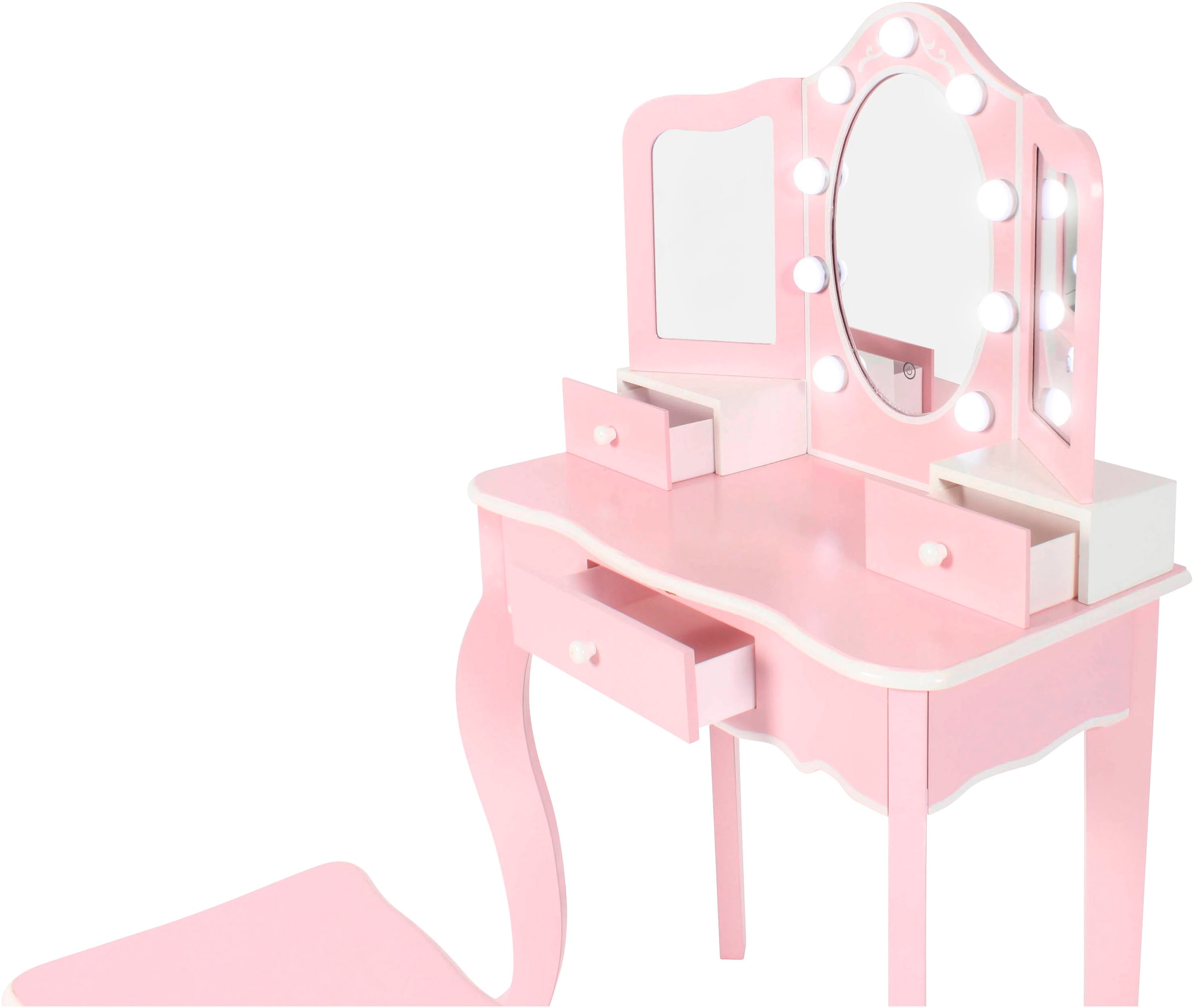 CHIC2000 Schminktisch »pastellrosa«, mit großen LED-Lichter rund um den Spiegel und Hocker