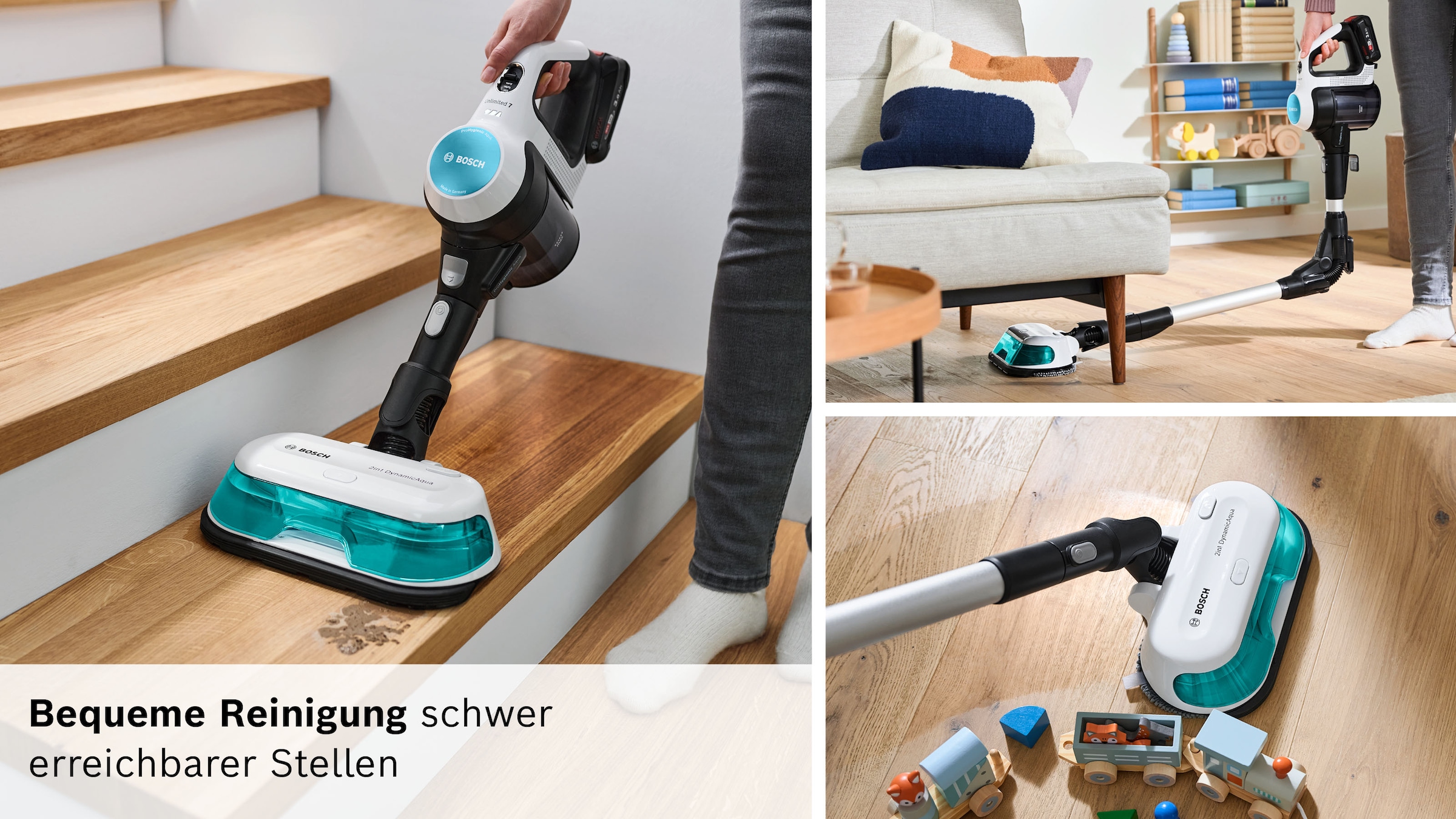 BOSCH Akku-Stielstaubsauger »Unlimited 7 ProHygienic Aqua BKS71HYG4, 2in1 Saugen & Wischen« Knickrohr, Hygiene-Filter, 10 J. Motorgarantie, Mini-Turbo-Düse, weiß