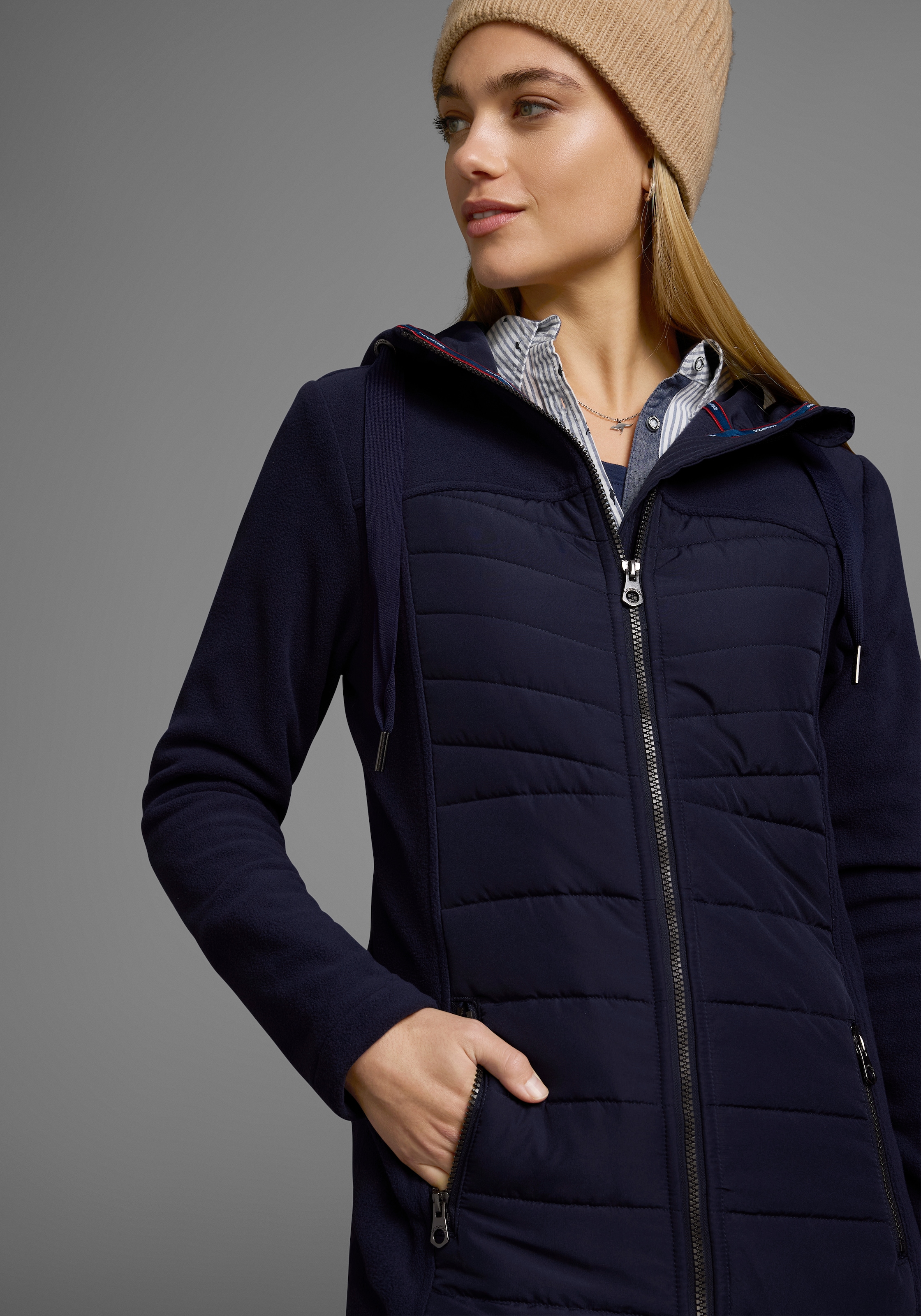 KangaROOS Langjacke, mit Kapuze, Hybridjacke - Fleecejacke mit wattierten Bereichen