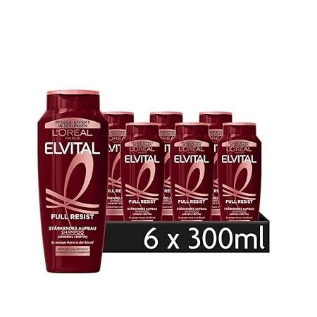 L'ORÉAL PARIS Haarshampoo »L'Oréal Paris Elvital Full Resist Shampoo«, (Packung, 6 tlg.), Reduziert Haarverlust durch Haarbruch und stärkt das Haar.