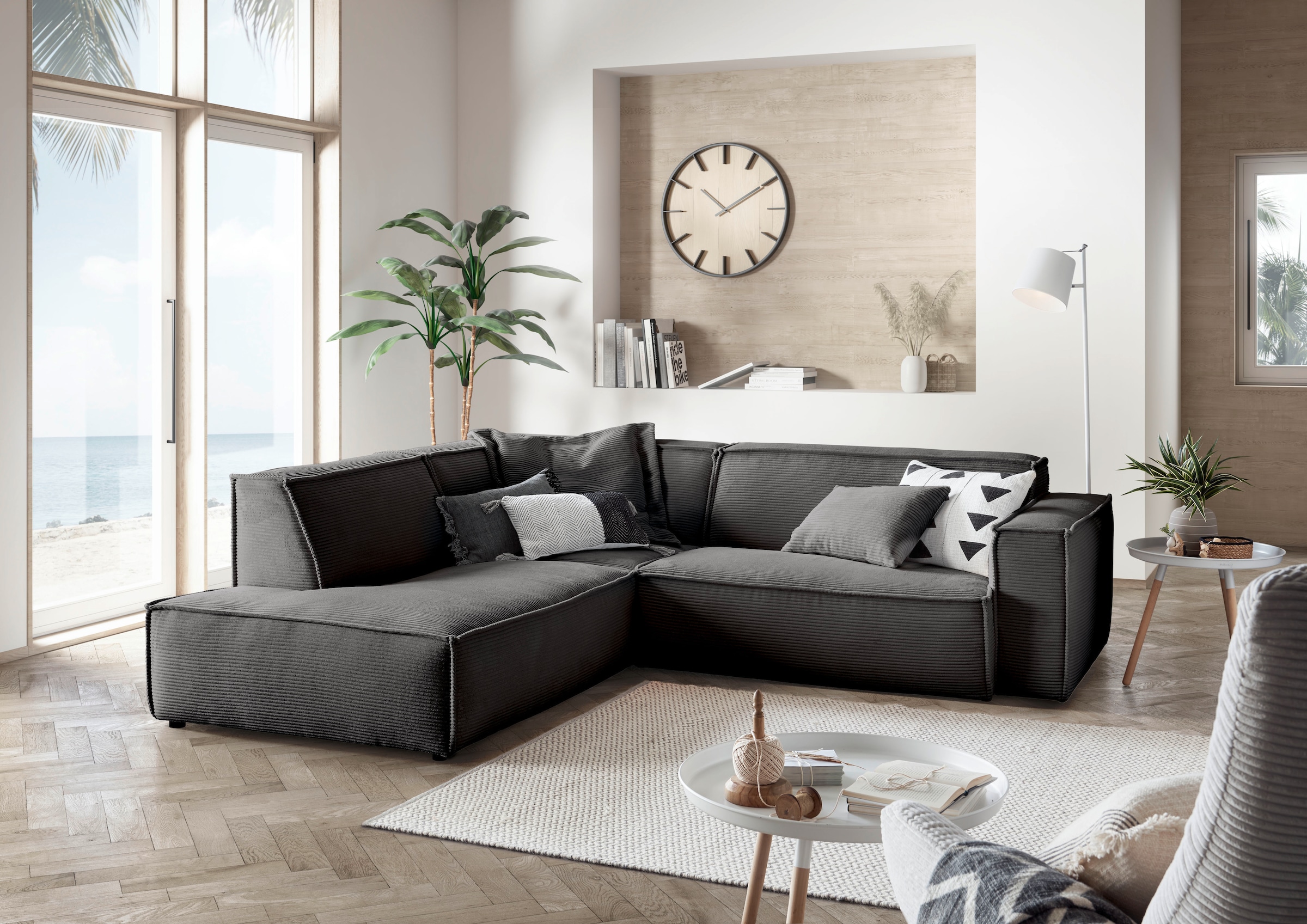 3C Candy Ecksofa »Matteo in elegant, kubischer Formensprache, bequem, L-Form«, mit auffälliger Kedernaht, Cord-Bezug, Lounge-Charakter, OTTOs Choice