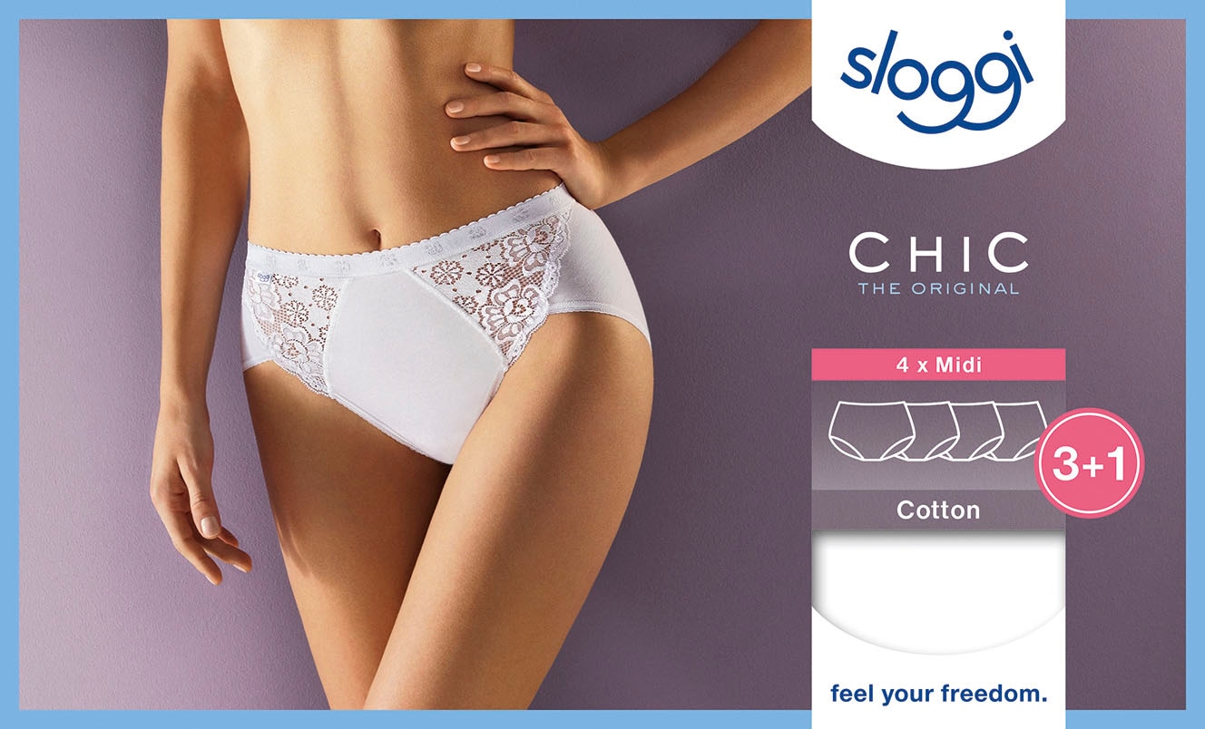 sloggi Slip »Chic Midi 4P«, (4er Pack), mit elastischen Spitzeneinsätzen