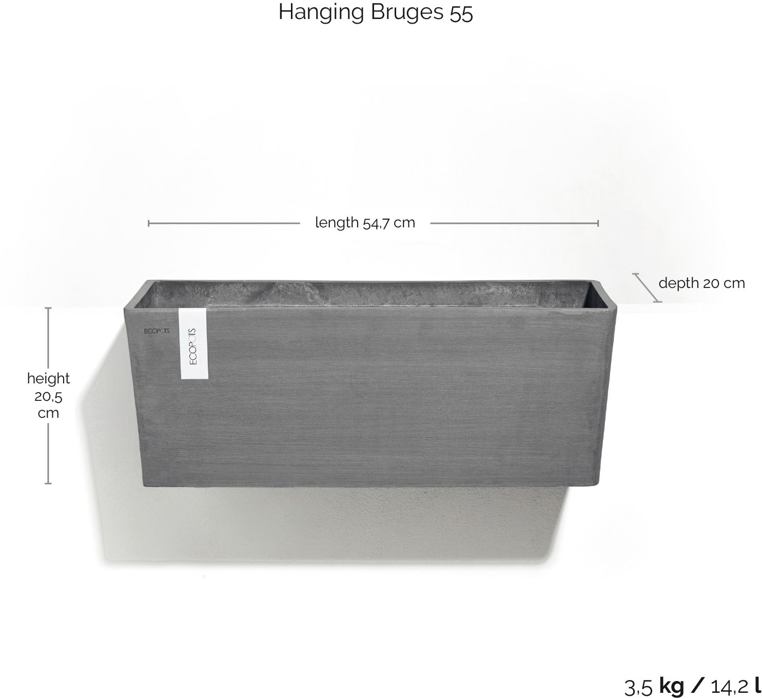 ECOPOTS Blumentopf »HANGING BRUGES Grey« BxTxH: 20x20x21 cm