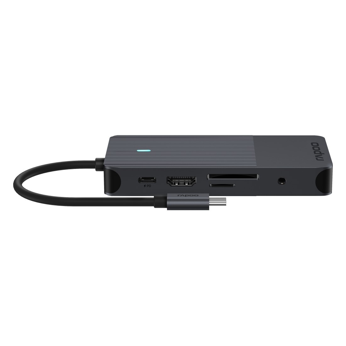 Rapoo USB-Adapter »UCM-2005 USB-C Multiport Adapter, 10in1, Grau« USB-C zu 2x HDMI | 3,5-mm-Klinke | MicroSD-Card | RJ-45 (Ethernet) | SD-Card | USB 3.0 Typ A 18 cm