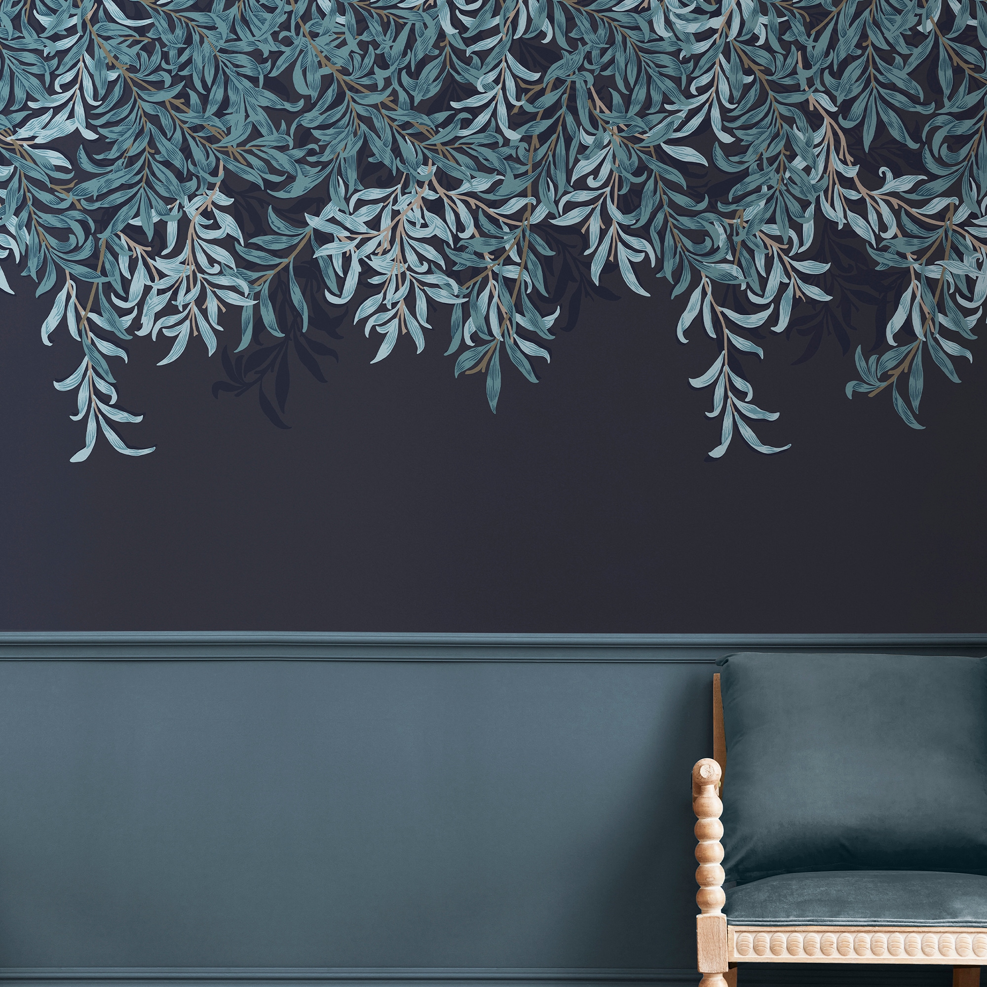 WILLIAM MORRIS AT HOME "Willow Bough Navy" Retro glatt 10mx52cm (ca. 5m2)
