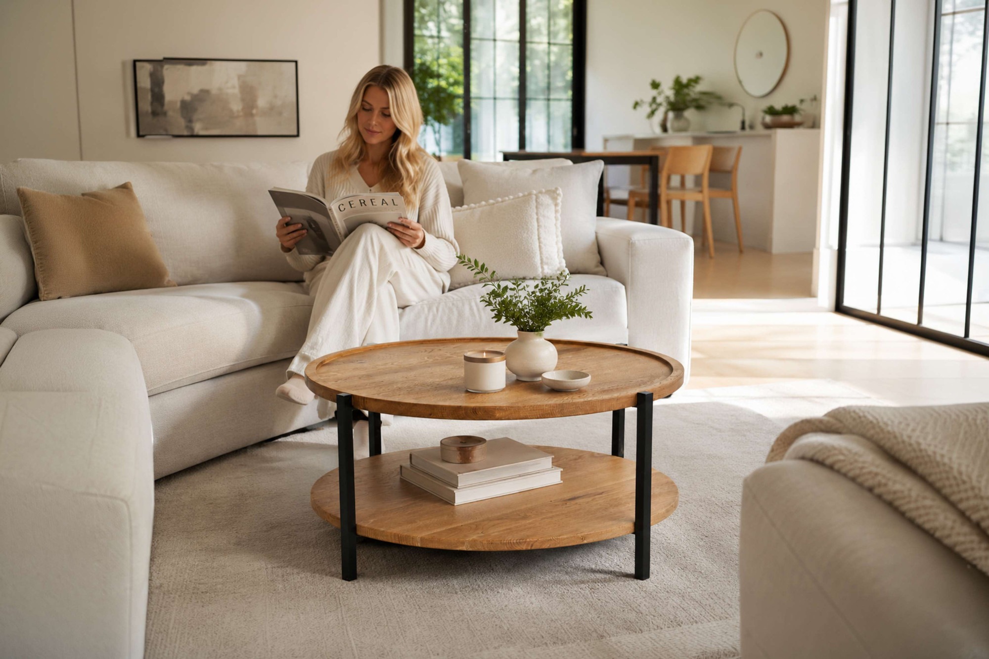 Preisvergleich für OTTO home Couchtisch Odense, Wohnzimmertisch, Sofatisch, Beistelltisch, Kaffeetisch Wildeiche geölt Natur/Smoke, rund (Ø, BxHxT 70x70x40 cm, in der Farbe Schwarz, aus Pulverbeschichtet