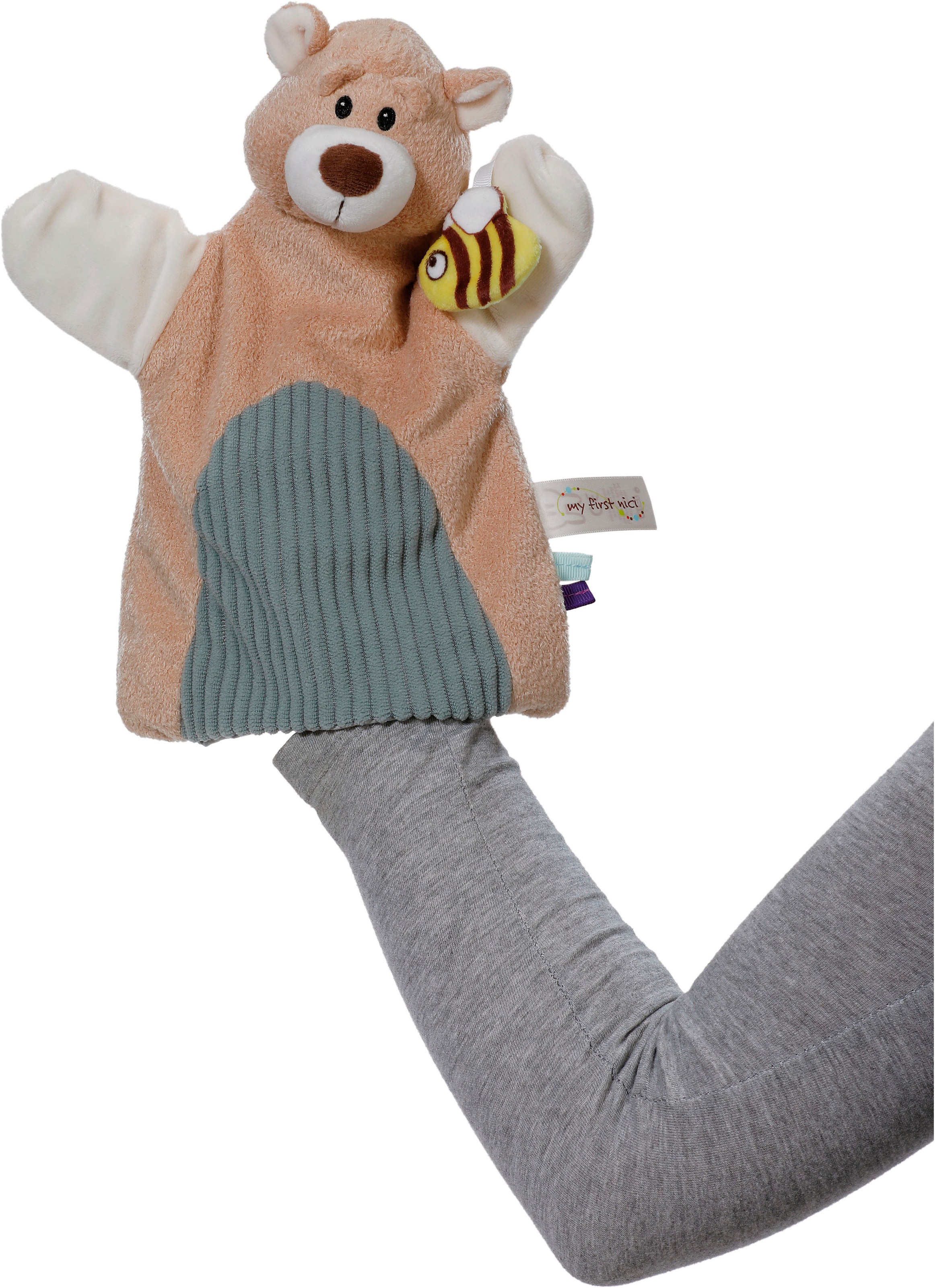 Nici Schmusetuch »My first NICI, Handpuppe Bär 2in1 26x25 cm«, sanfte Materialmix aus glattem und geripptem Plüsch