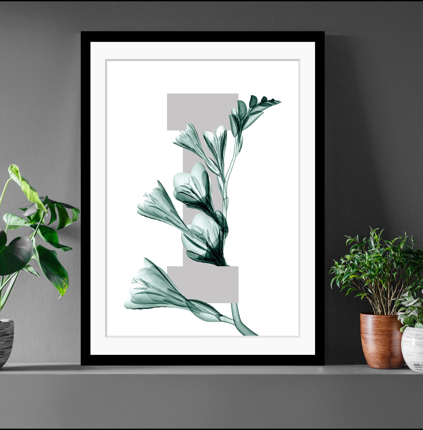 queence Bild "I-Flower" Buchstaben Pflanzen Pflanzenbilder Blume, gerahmt, Blätter