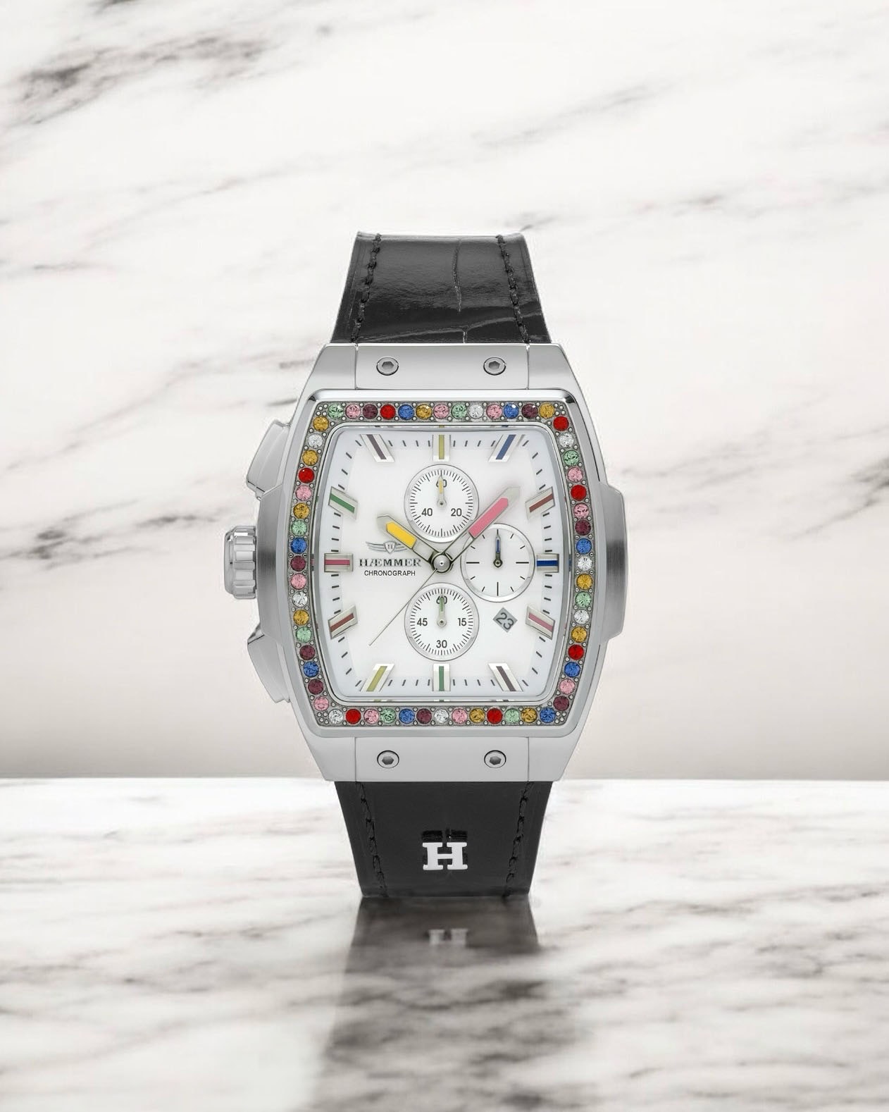 HAEMMER GERMANY Chronograph »TONNEAU«, Quarzuhr, Armbanduhr,Damenuhr,Lederarmband,digital,Datum,Stoppfunktion