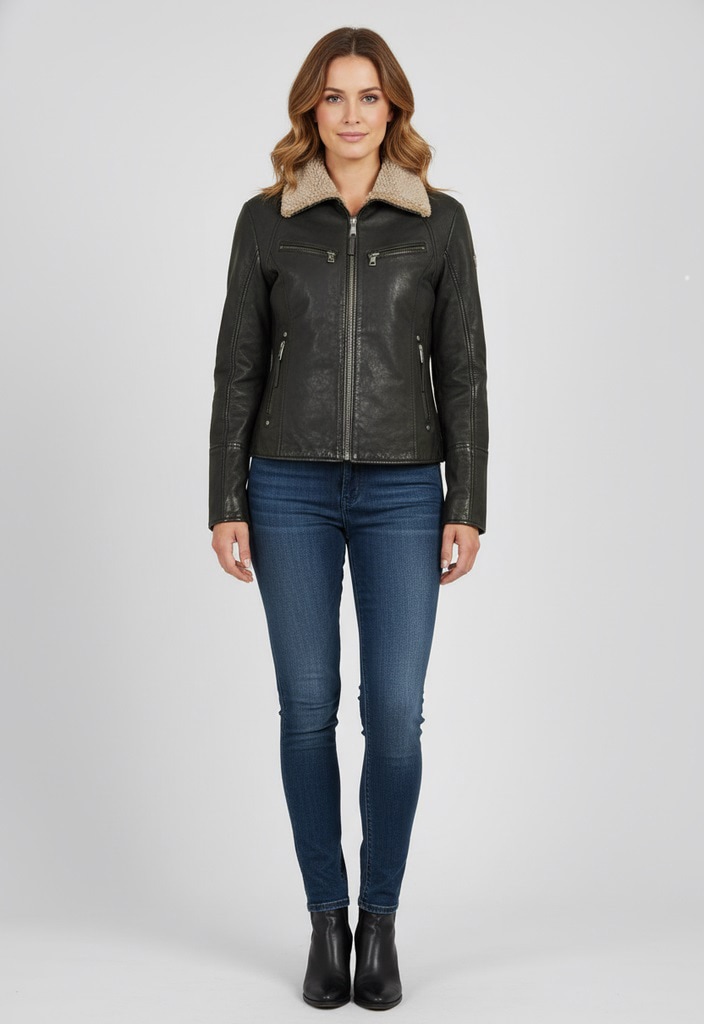 Mauritius Lederjacke "MWNaedda" mit hochschließendem Kragen mit Teddyplüsch günstig online kaufen