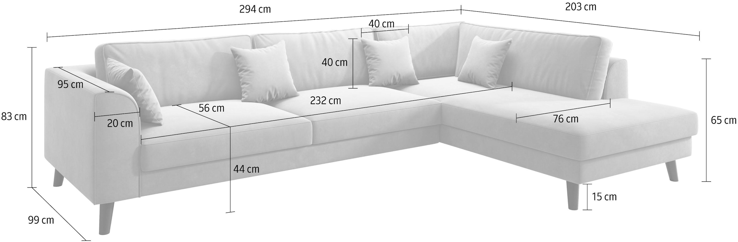 INOSIGN Ecksofa »Laurentia, L-Form«, mit 4 Zierkissen, Ottomane links oder rechts bestellbar