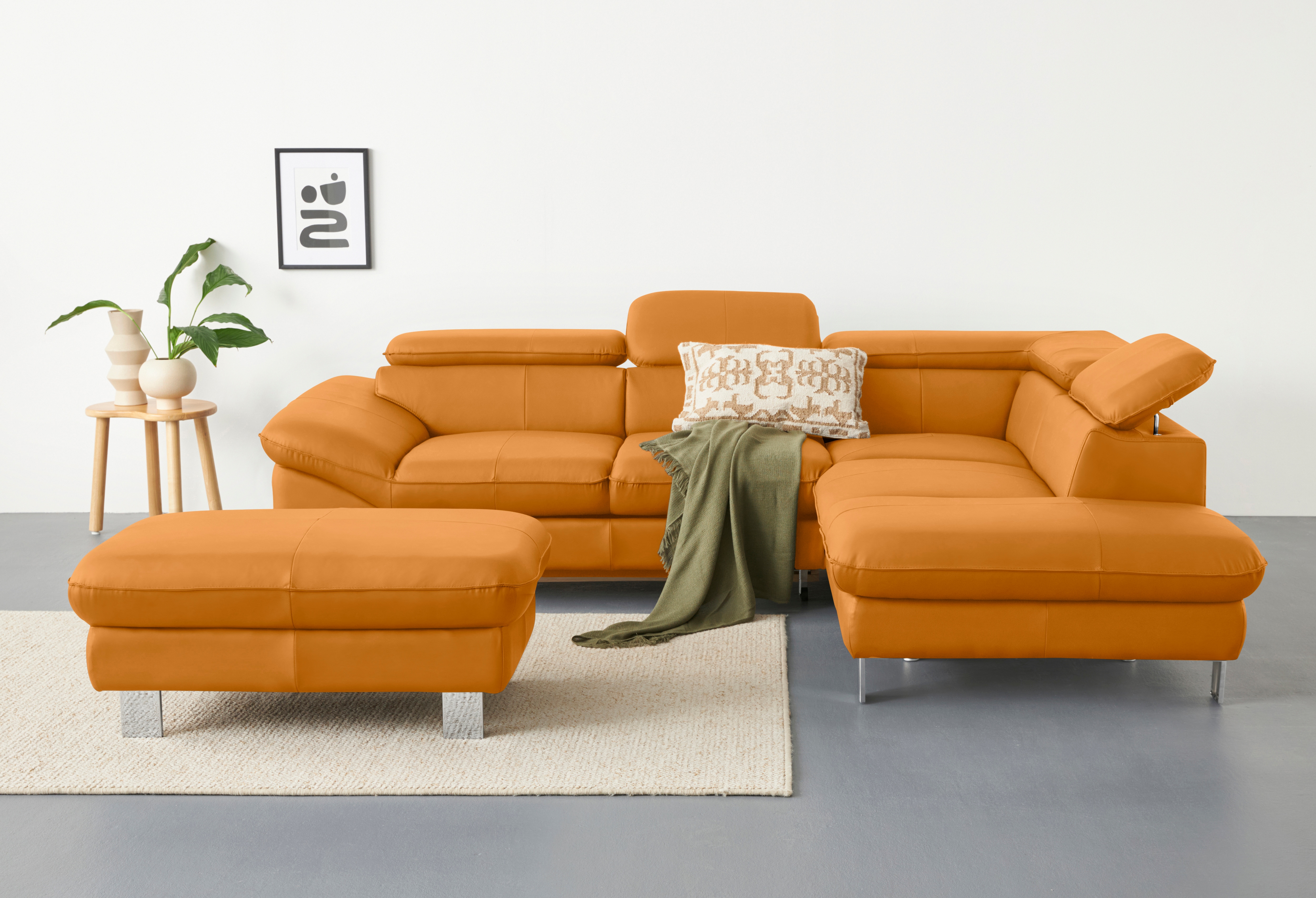 COTTA Ecksofa "Driver L-Form, B: 265 cm, moderne Couch mit Wellenunterfederung, Leder" inkl. 3x Kopfteilverstellung, optional mit Schlaffunktion + Stauraum