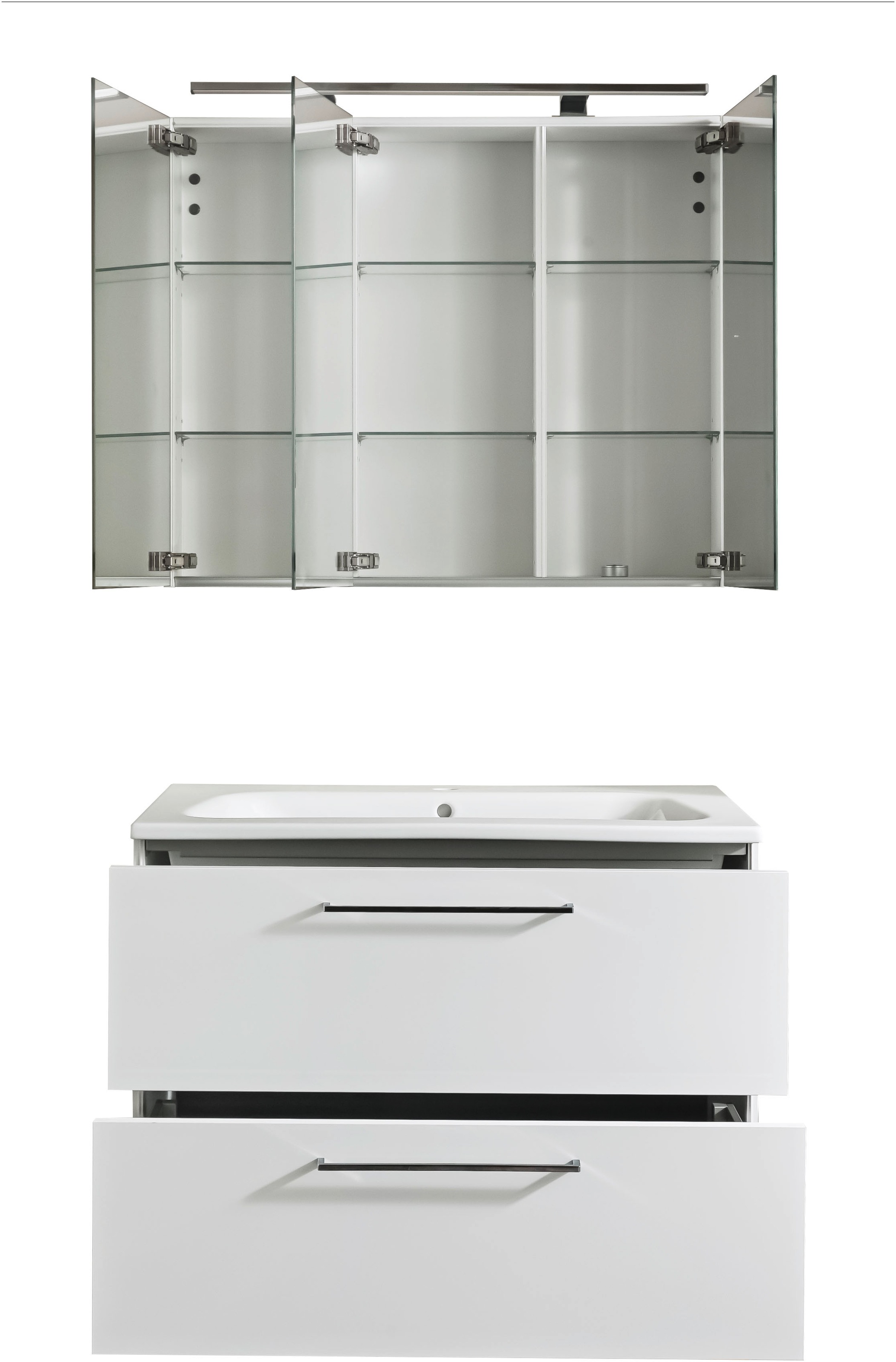 Nolte SPA Badmöbel-Set »Lux - Badmöbel-Set« Komplett-Set, Spiegelschrank, Keramikbecken, Waschtisch 2 Auszüge, LED, erw., li/re, 3 Stk. tlg.