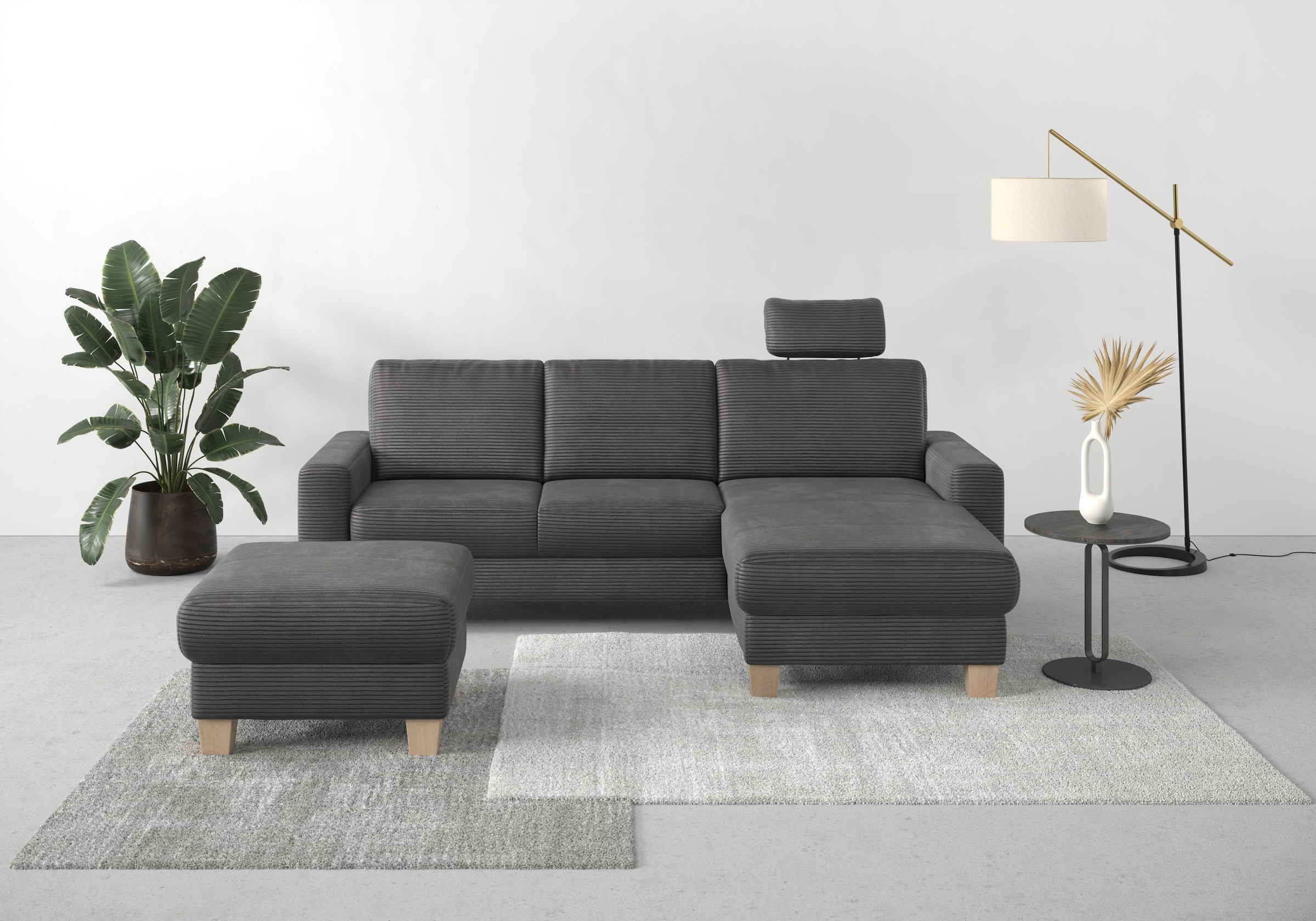 Home affaire Ecksofa »Summer L-Form«, mit Recamiere, mit oder ohne Bettfunktion und Bettkasten, Cord-Bezug