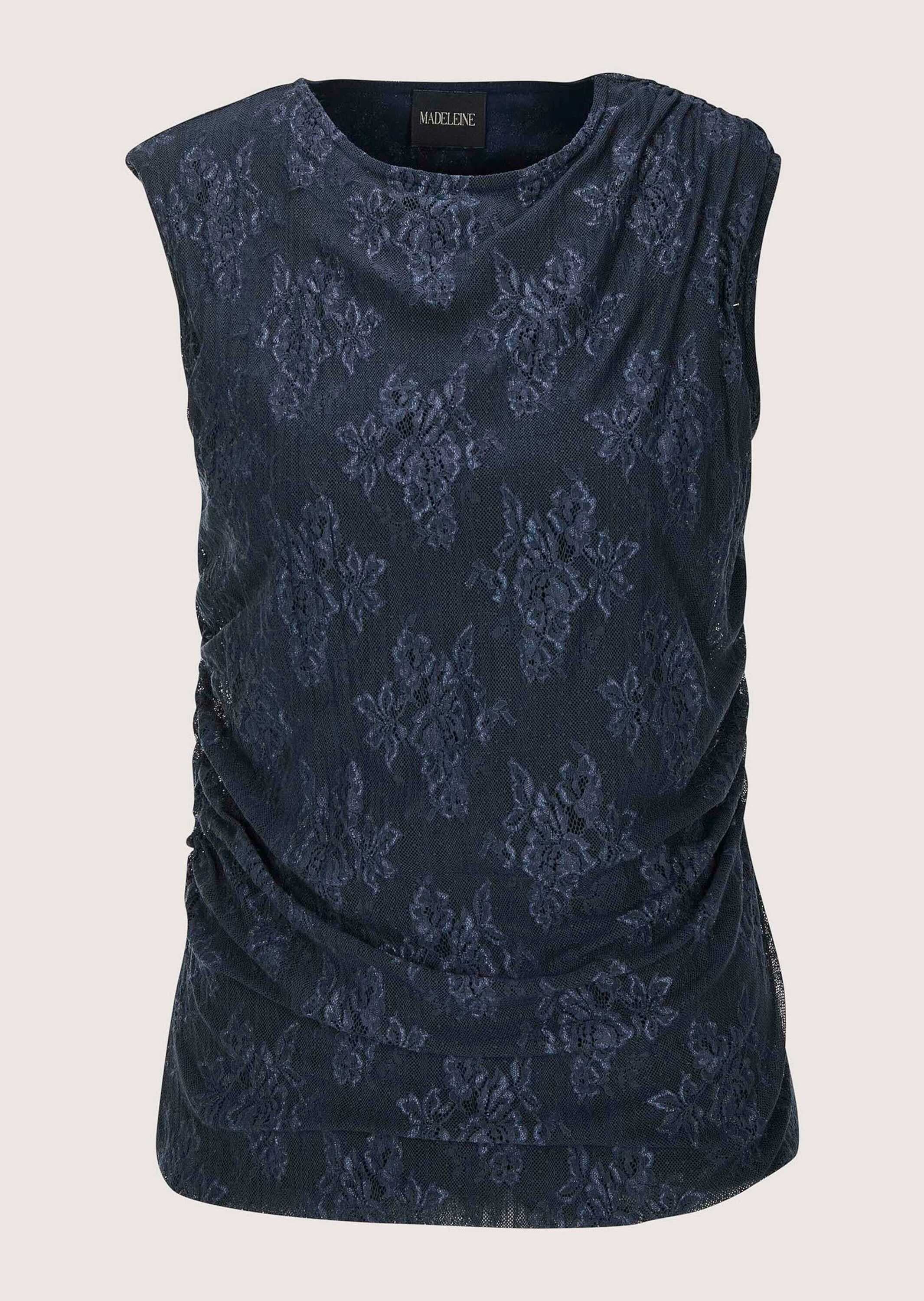 MADELEINE Kurzarmshirt "Shirt Shirt" Edles Spitzentop mit Jerseyfutter und seitlicher Raffung