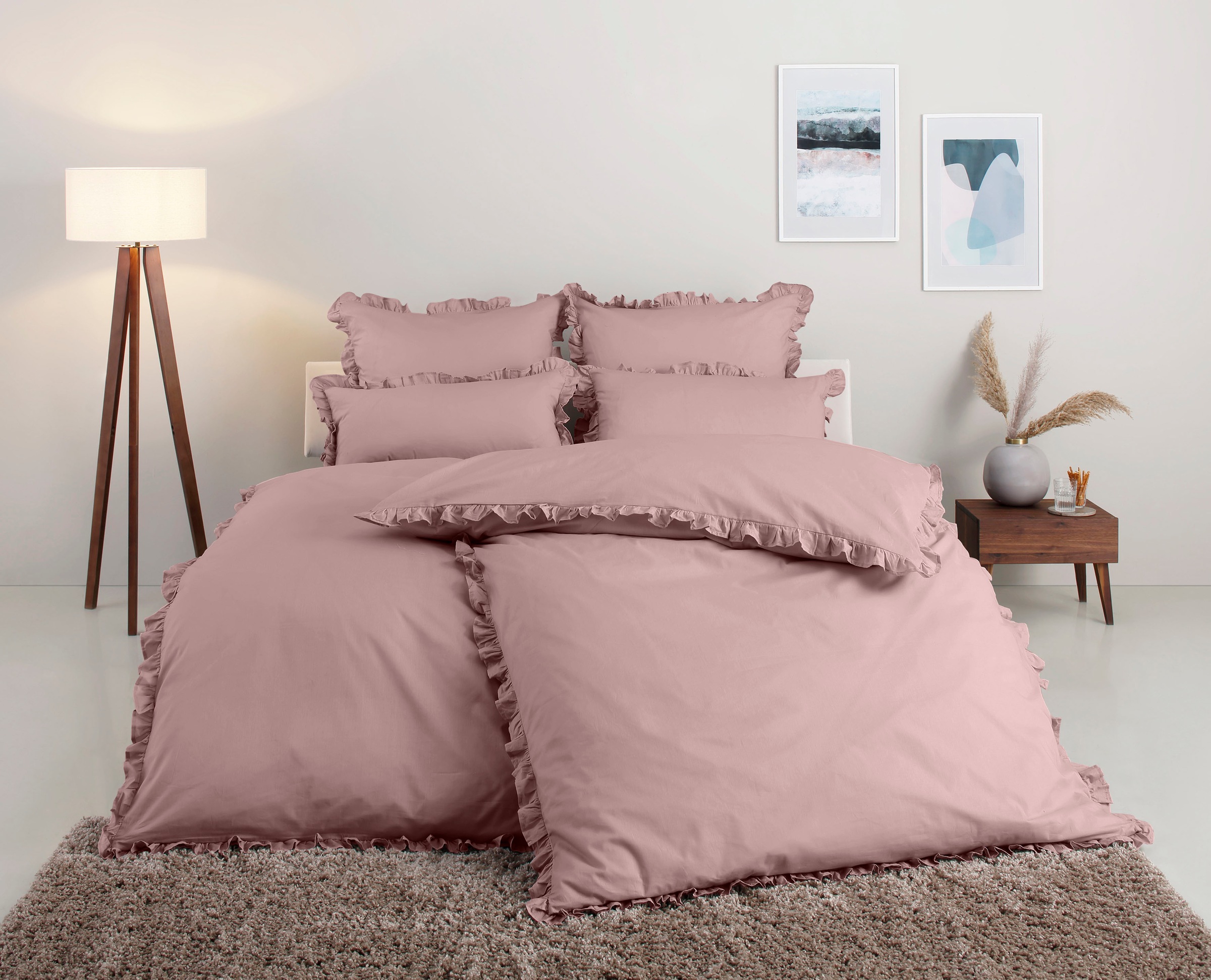 OTTO home Bettwäsche "Violetta in Gr. 135x200 oder 155x220 cm" 2 Bettwäsche aus Baumwolle, romantische Bettwäsche mit Volants