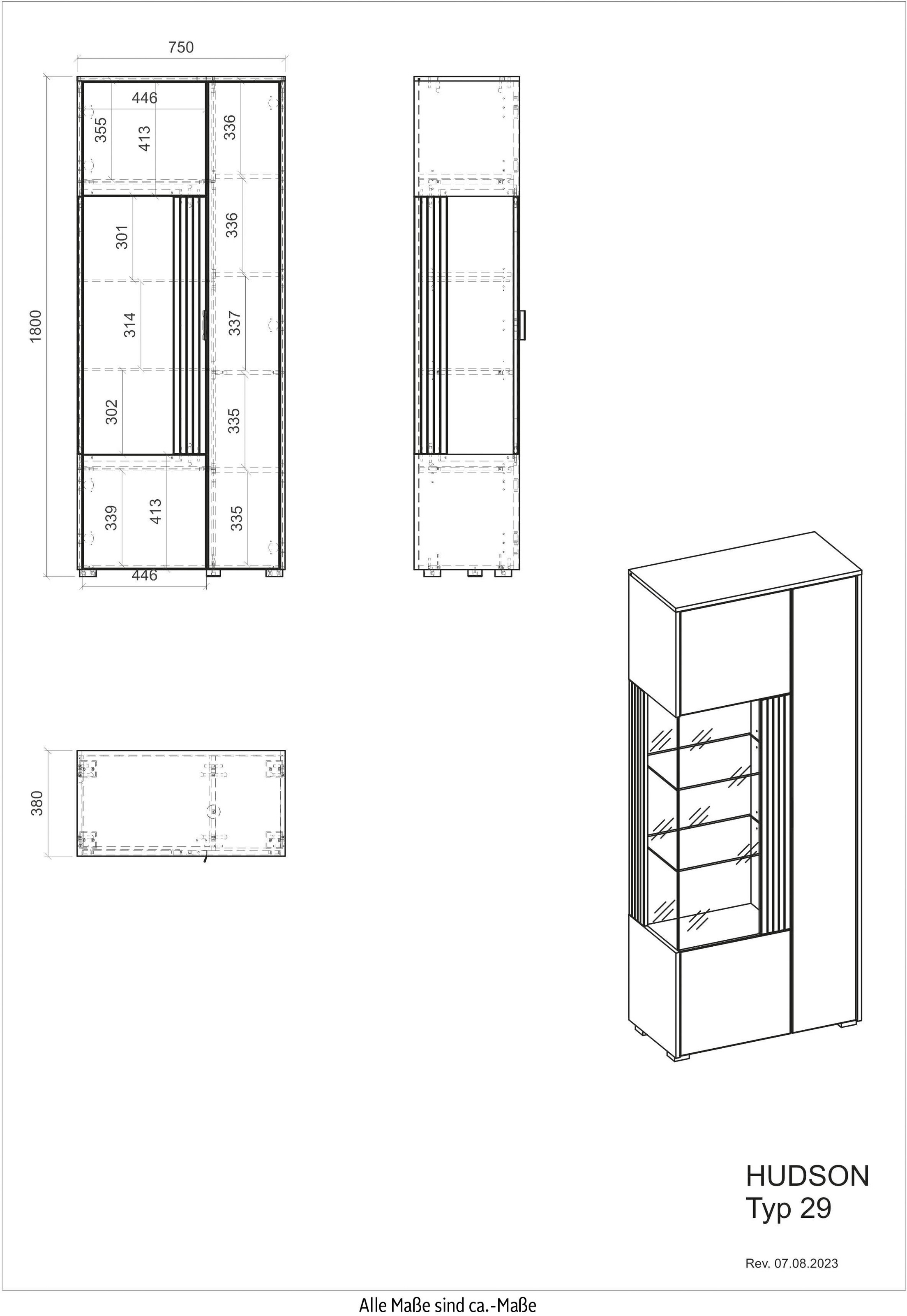 INOSIGN Vitrine »Hudson, Stauraumvitrine«, in moderner Trendfarbe, Griffe aus Metall (Schwarz), Höhe 180 cm