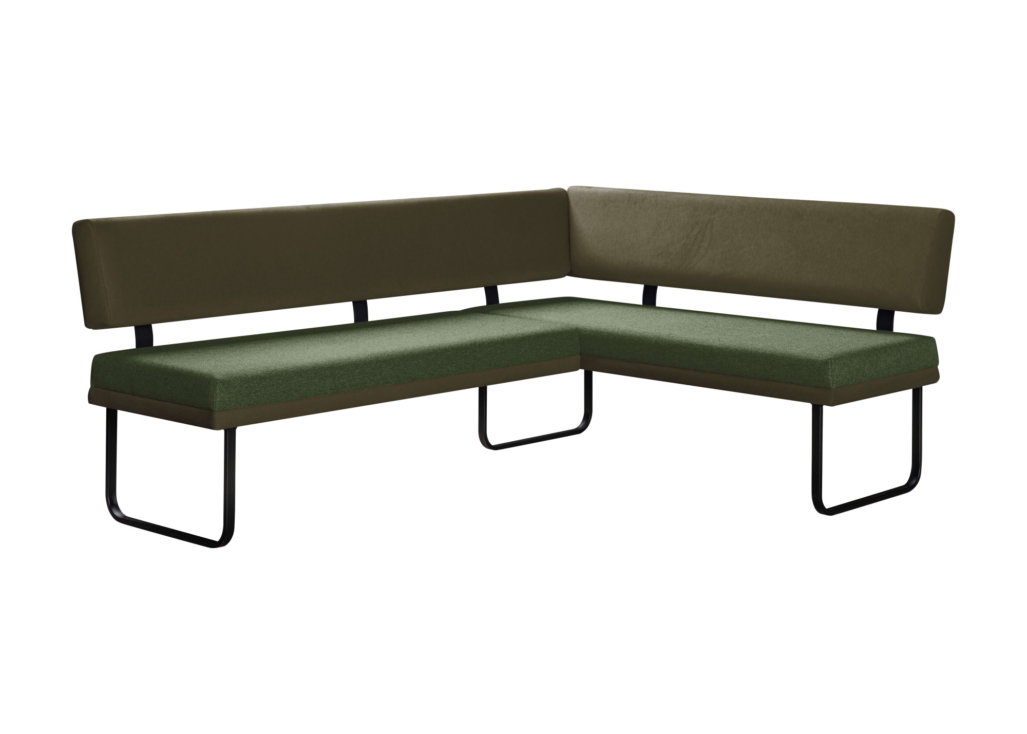 Eckbank OTTO HOME "Gabi Esszimmerbank, Bank, Küchenbank, Polsterbank", grün, B:214cm H:87cm T:164cm, Holzwerkstoff, Massivholz, Metall, Polyester, Sitzbänke, Eckbank, Gestell aus matt-schwarzem Flachmetall, stabil, 2-Stoff-Design