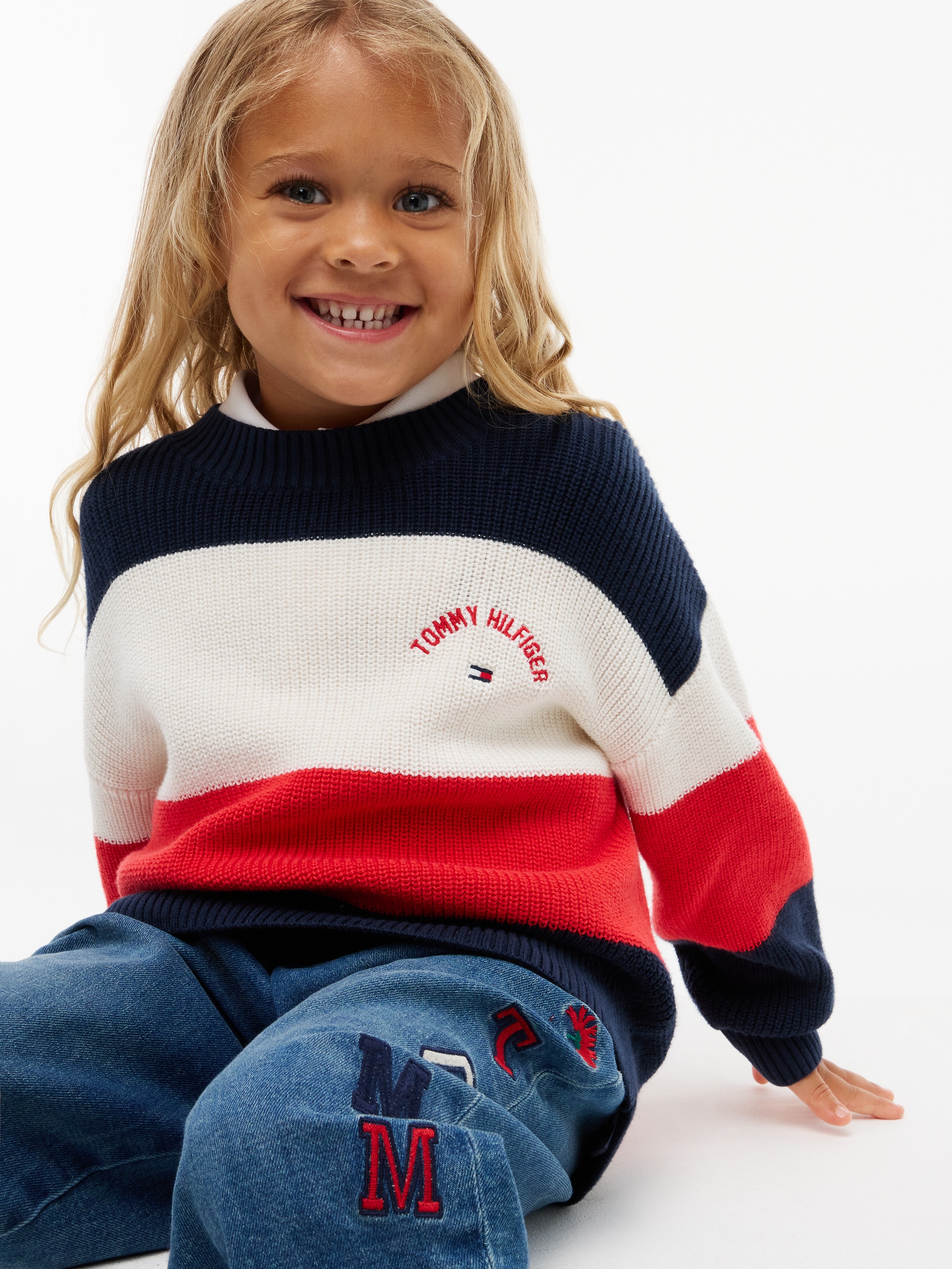 Tommy Hilfiger Strickpullover Rundhalsausschnitt, reine Baumwolle, für Kinder