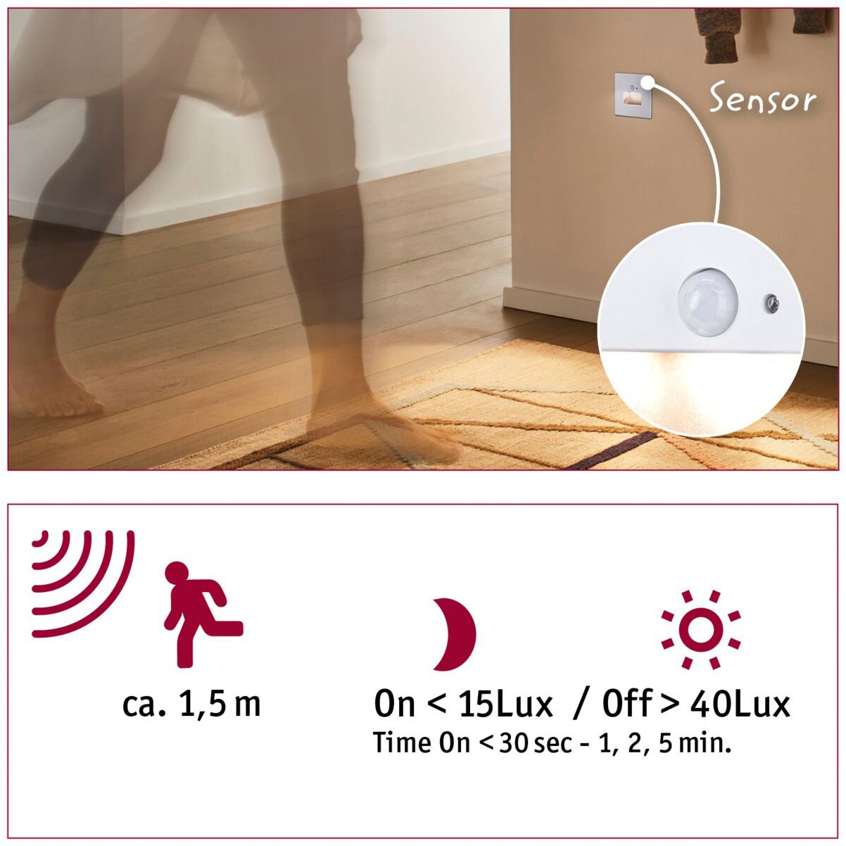 Paulmann LED Einbauleuchte »LED Wandeinbauleuchte Edge Quadro 1,2W 25lm 230V 2700K« 1 Stk. Warmweiß Bewegungsmelder