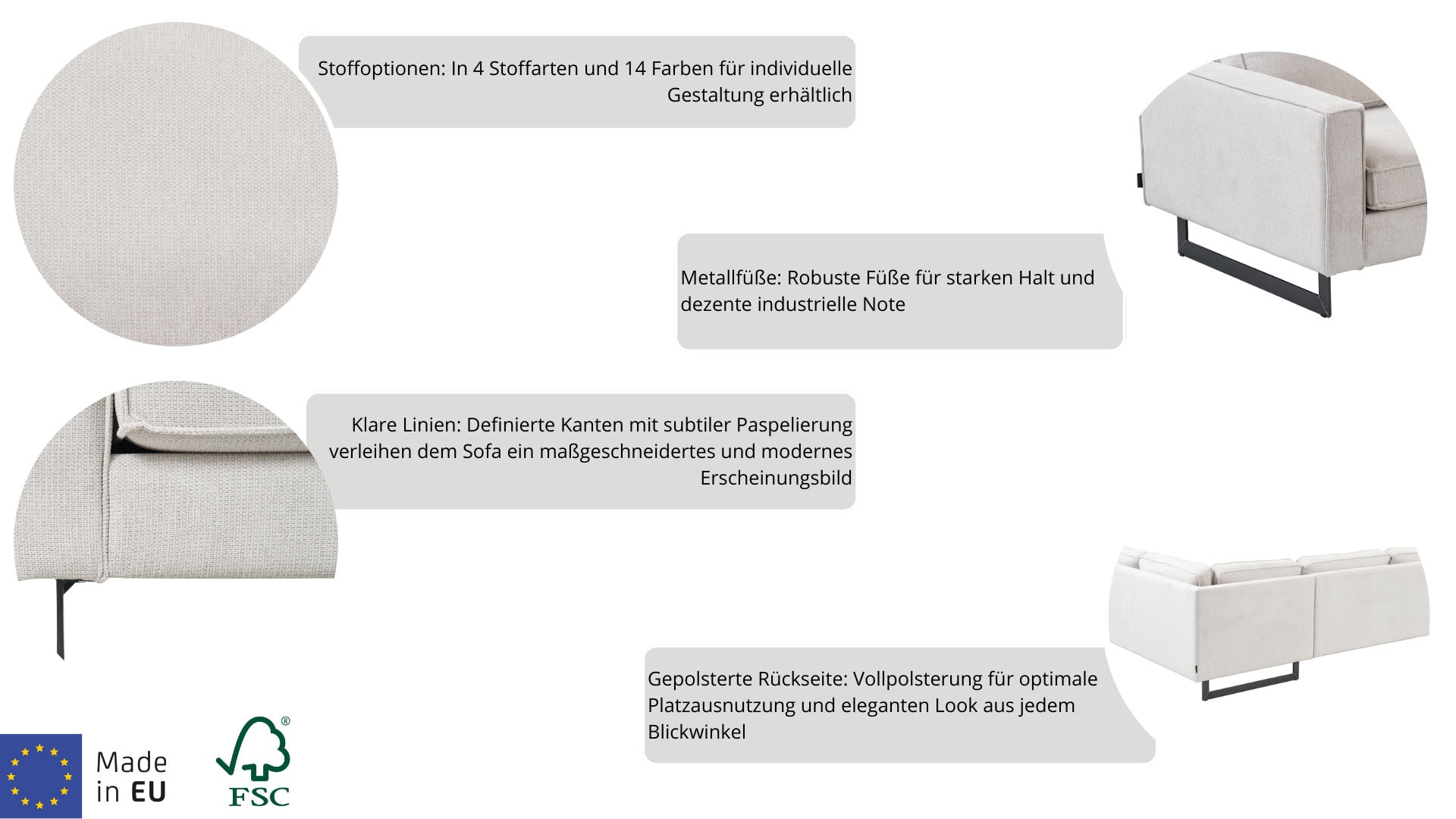 Places of Style Ecksofa »Pinto, XXL, 250/290 cm, langer Schenkel, Ottomane«, Cord, Chenille, Lederoptik, mit Keder, Metallfüße, Wellenunterfederung