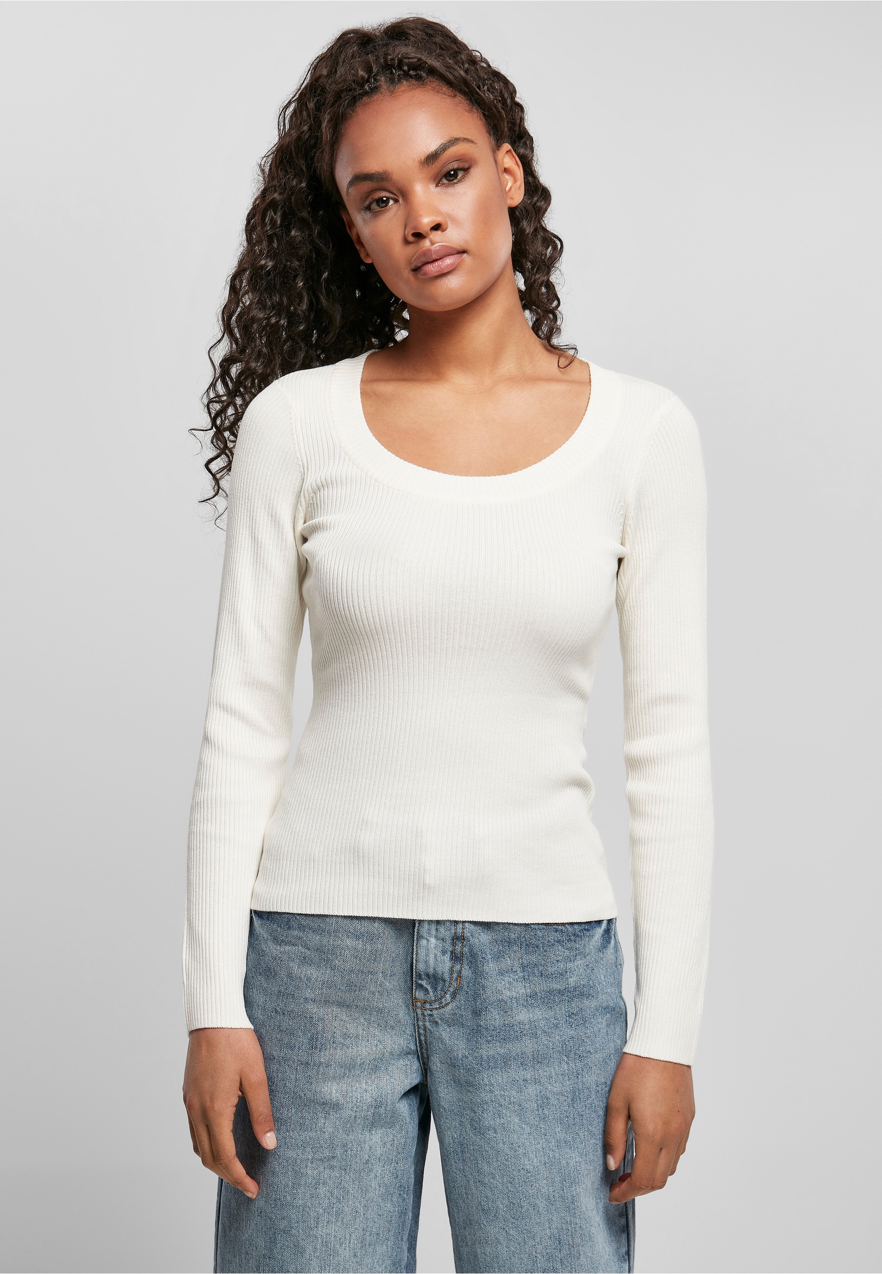 URBAN CLASSICS Sweatshirt »Urban Classics Damen Ladies Wide Neckline Sweater«, 1 Stk.
