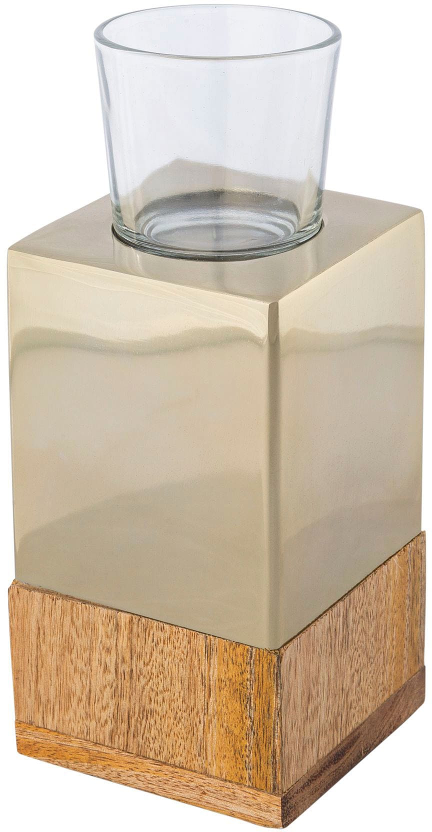 Creativ home Teelichthalter »Kerzenhalter Tower«, (Set, 2 St.), aus Holz,  Edelstahl und Glas bestellen | BAUR