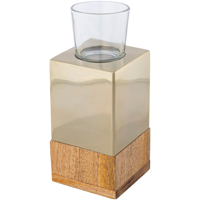 Creativ home Teelichthalter »Kerzenhalter Tower«, (Set, 2 St.), aus Holz,  Edelstahl und Glas bestellen | BAUR