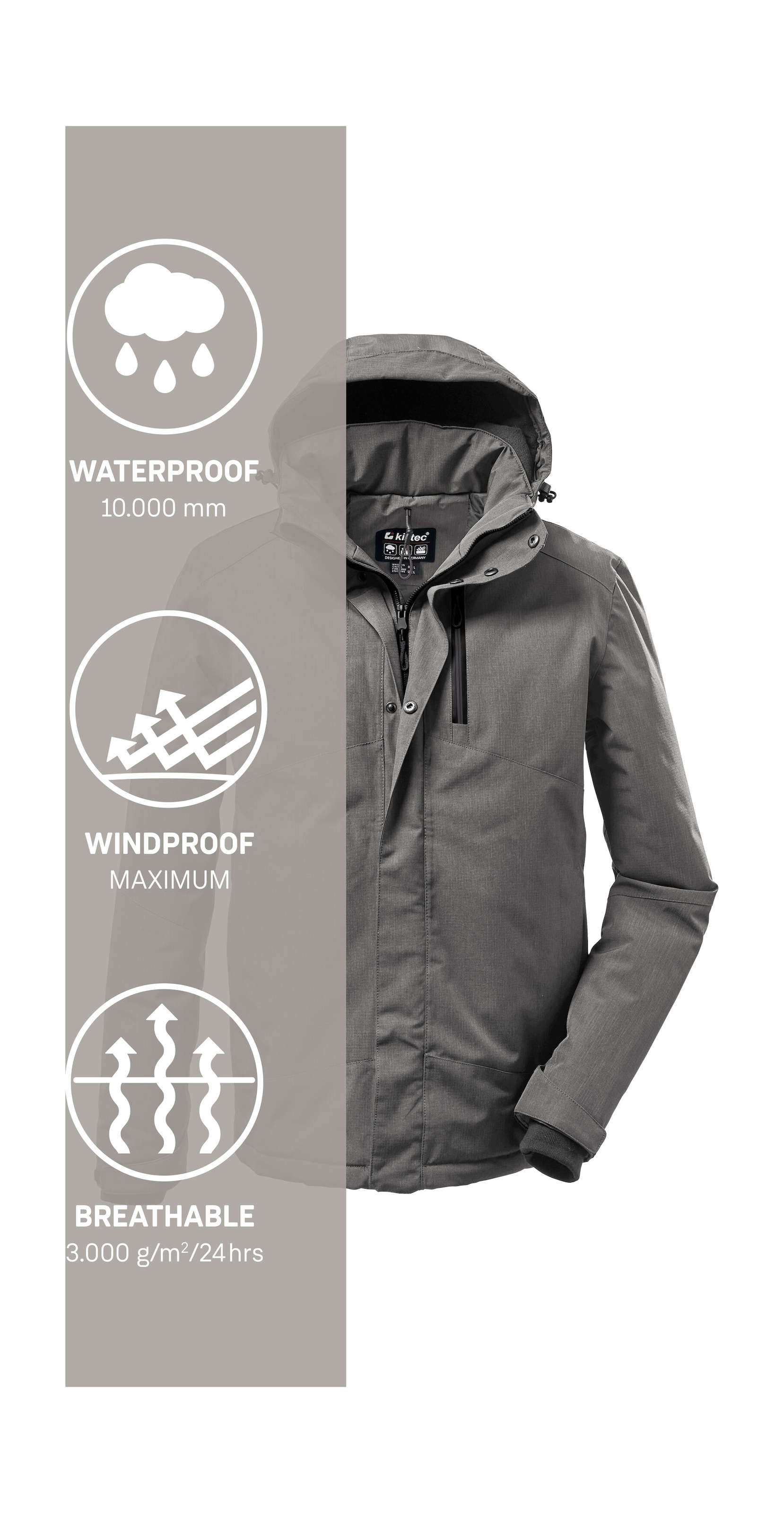 Killtec Outdoorjacke »KOW 161 MN JCKT«, Wasser- und winddichte Funktionsjacke mit abnehmbarer Kapuze