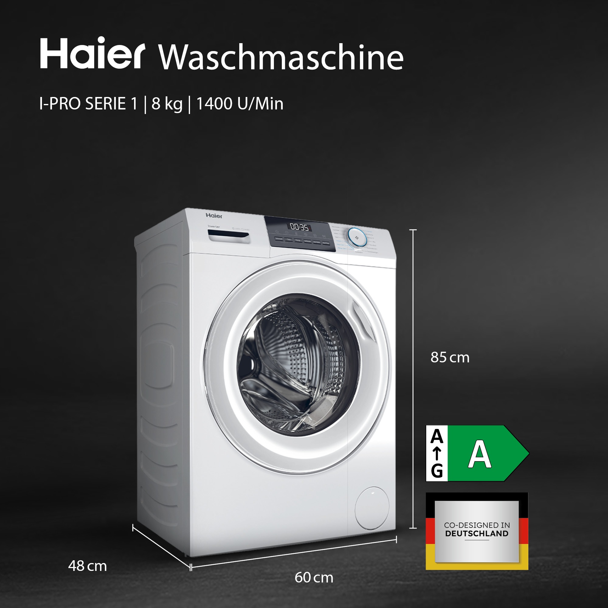 Haier HW80-BP14929BU1 Waschmaschine Frontlader 8 kg 1400 RPM Weiß