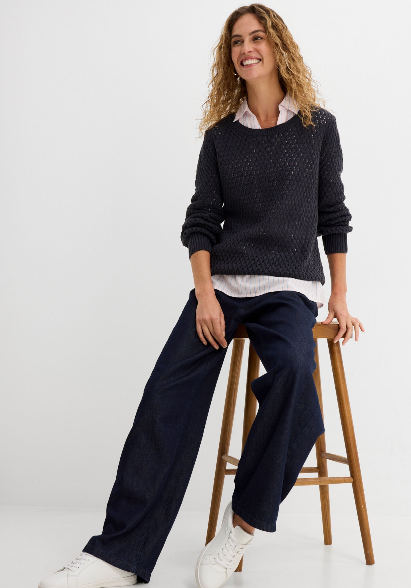 bonprix Strickpullover Strukturstrick mit hohem Baumwollanteil, mit Rundhalsausschnitt,