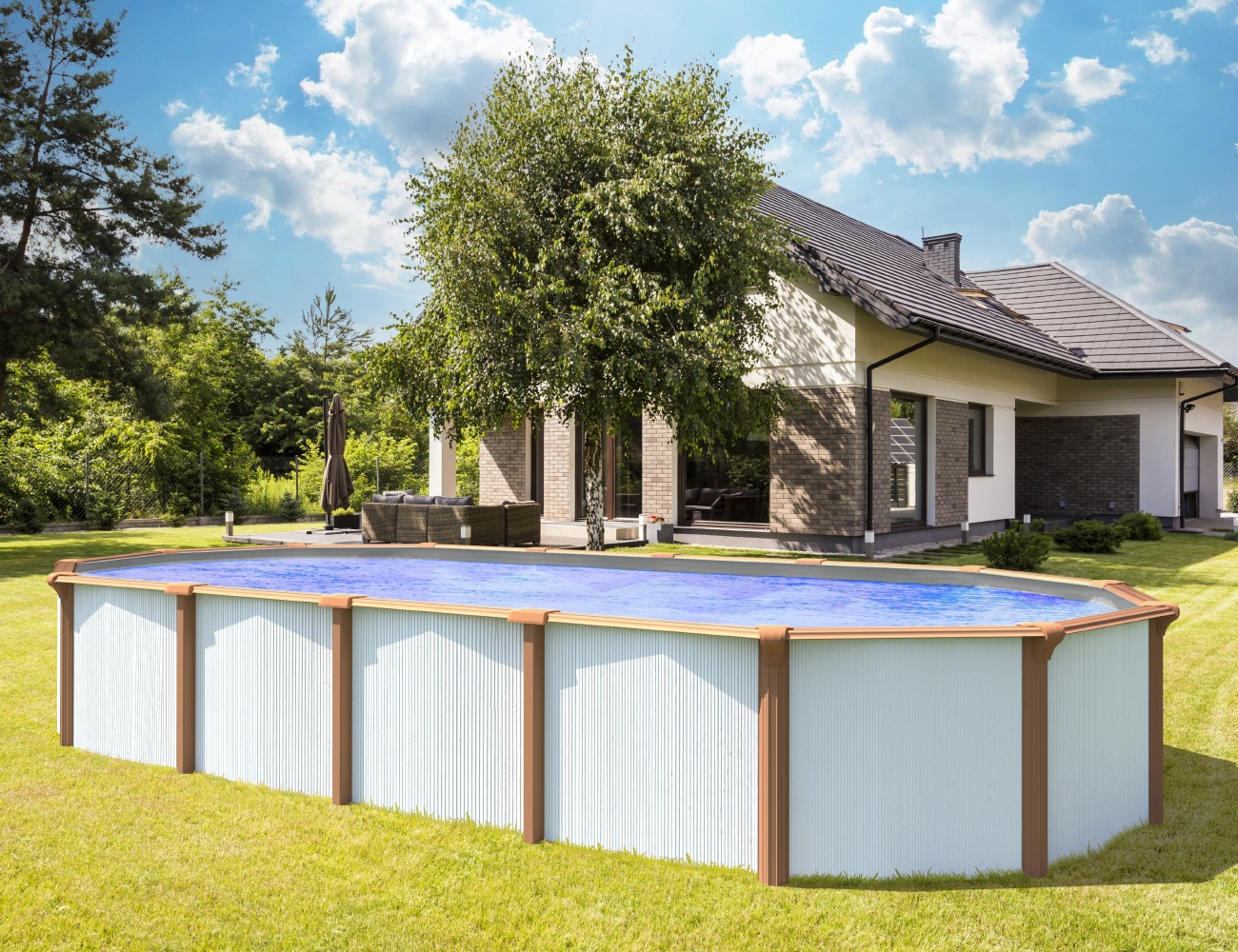 KWAD Ovalpool "Green line Evolution" 6,1x3,7x1,32 white- wood Folie in blau günstig online kaufen