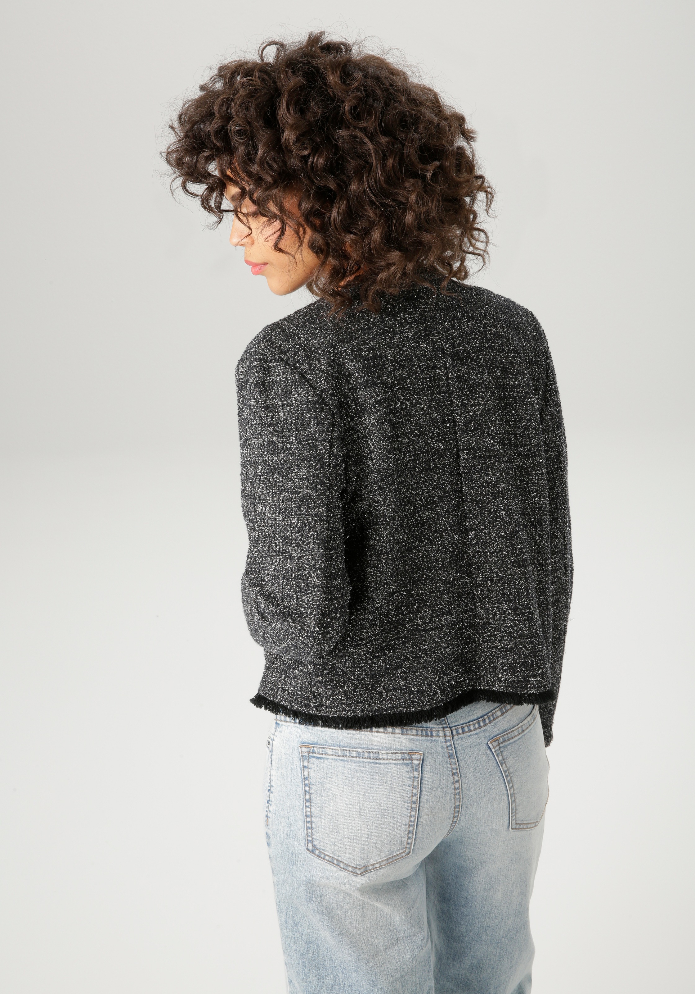 Aniston CASUAL Kurzblazer, aus meliertem Bouclé-Jacquard mit Glanzfäden - N günstig online kaufen