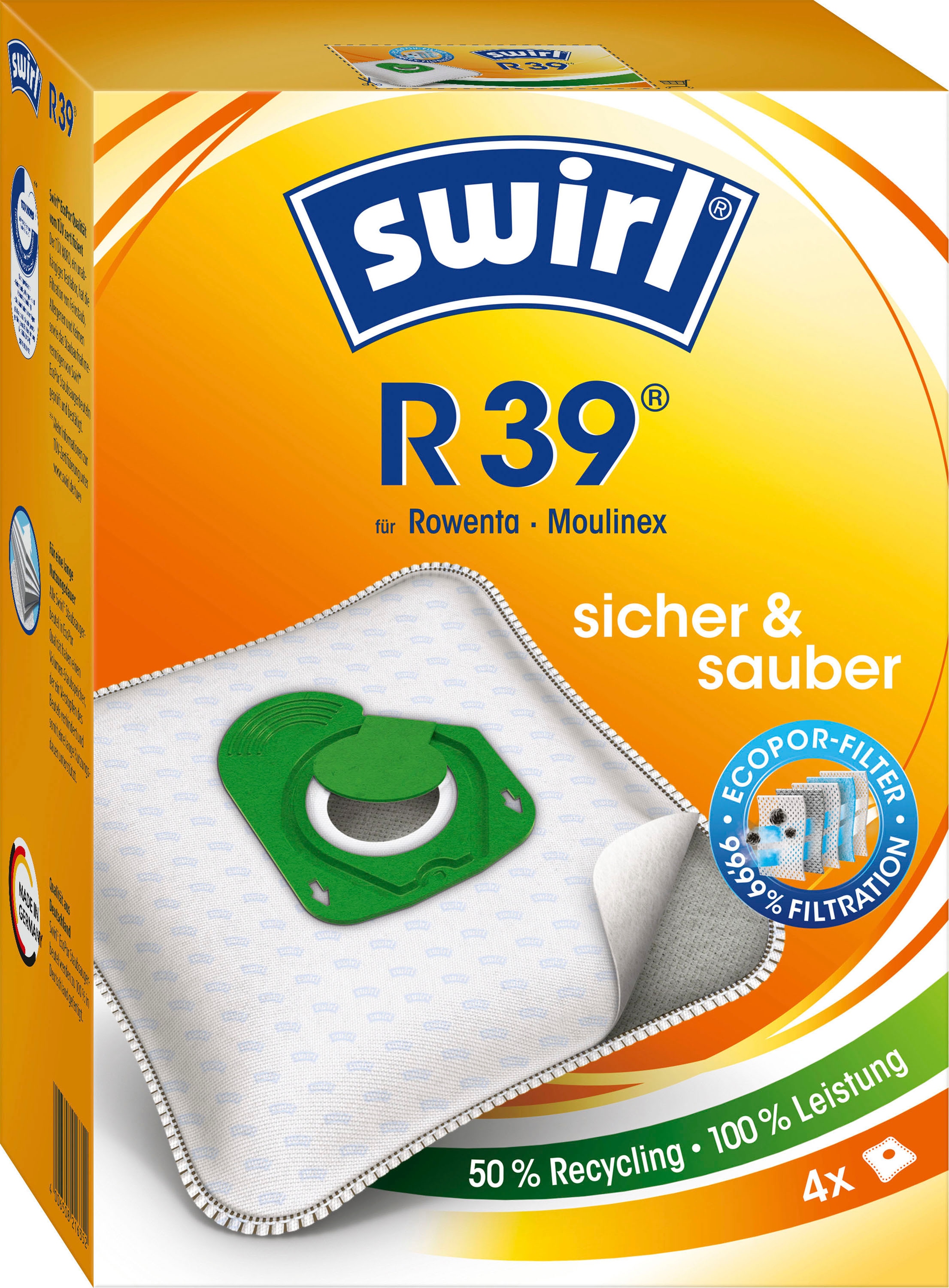 Swirl Staubsaugerbeutel »Swirl® R 39 Staubsaugerbeutel für Rowenta«, (Packung), 4er- Pack