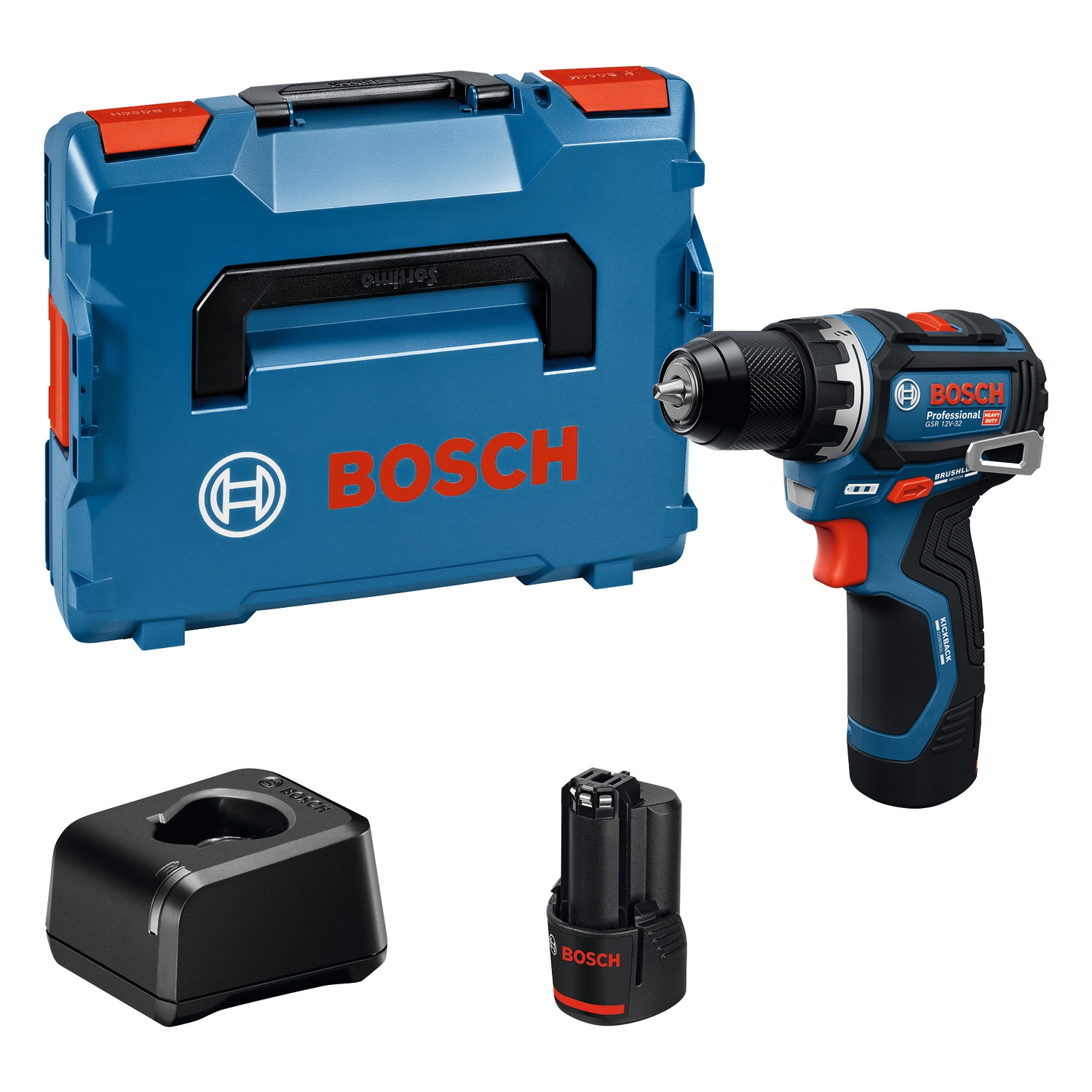 Bosch Professional Akku-Bohrschrauber "GSR 12V-32" Set, inkl. 2 Akkus, Ladegerät und L-BOXX