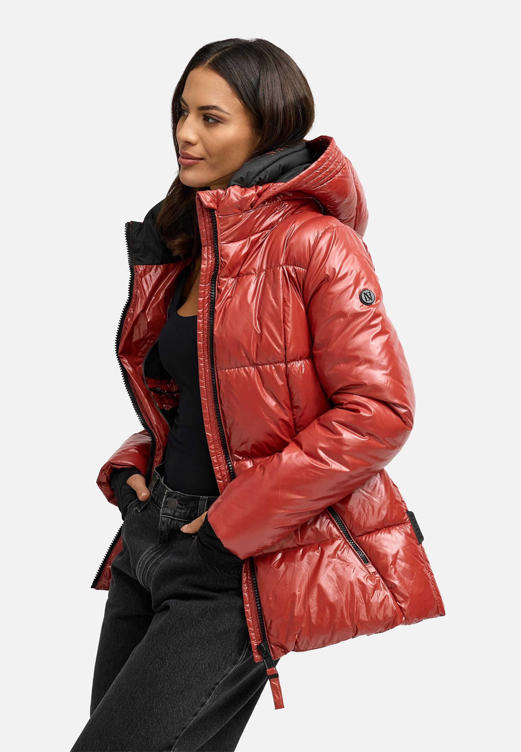 Navahoo Steppjacke »Eisglanz 14« mit Kapuze Glänzende Damen Winterjacke mit Taillengürtel