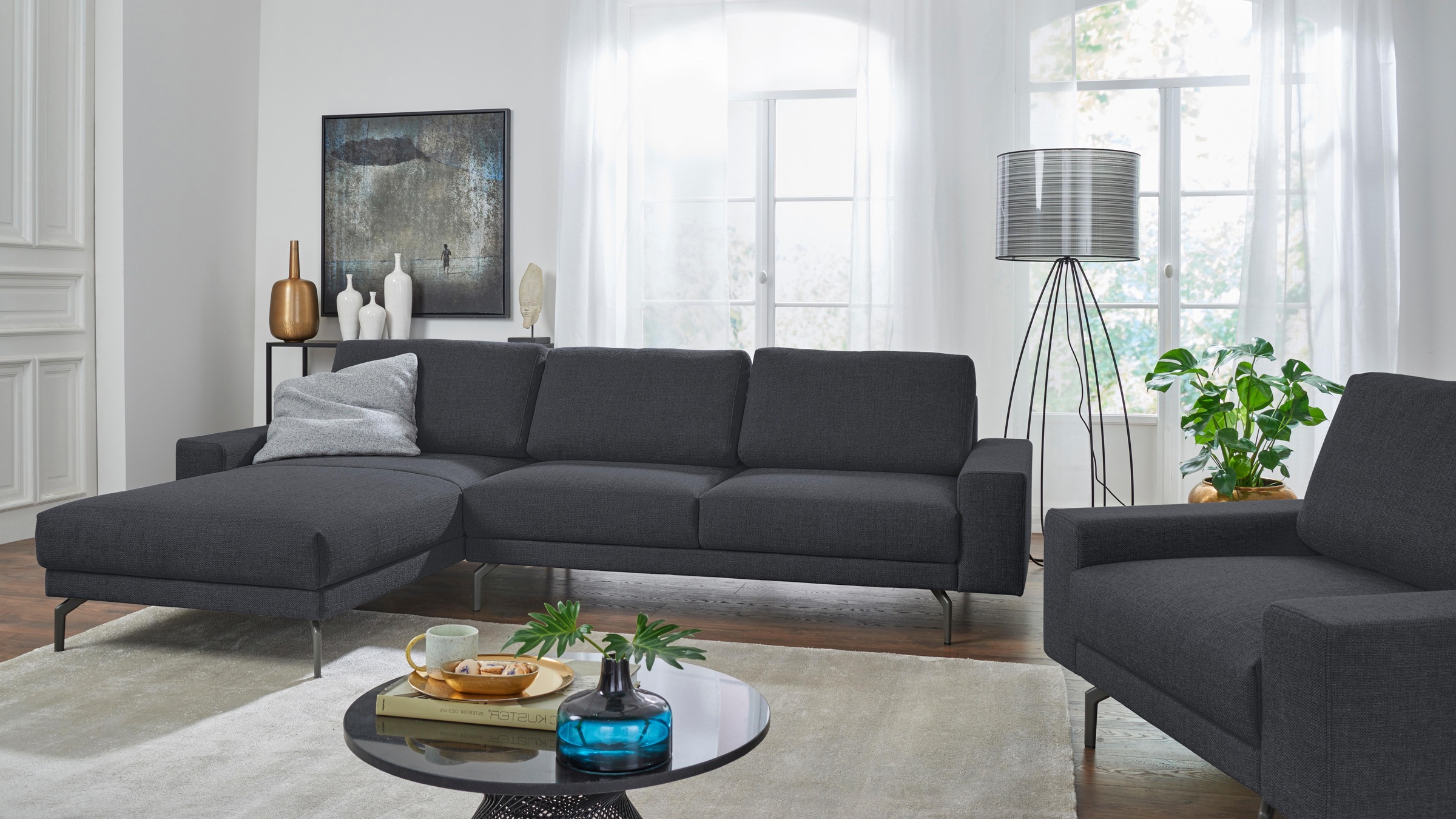 Creation BY ROLF BENZ Ecksofa »CR.450, Designecksofa, Polsterecke, L-Form«, Armlehne breit und niedrig, Alugussfüße in umbragrau, Breite 294 cm