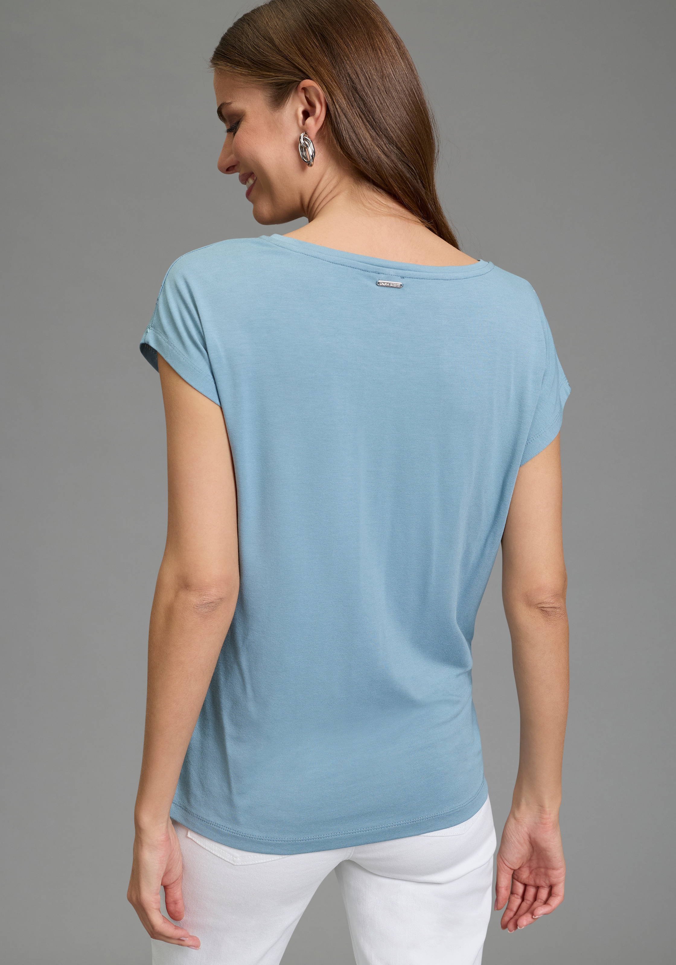 Laura Scott Rundhalsshirt figurumschmeichelnde Passform, aus elastischem Single Jersey