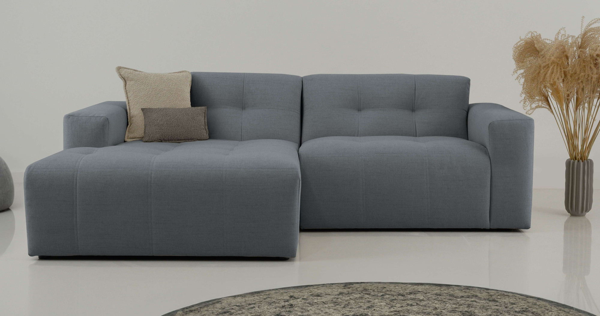 OTTO home Ecksofa "Tapley" Breite 221 cm,Boucle, Struktur fein, mit Knopfsteppung, bodentief